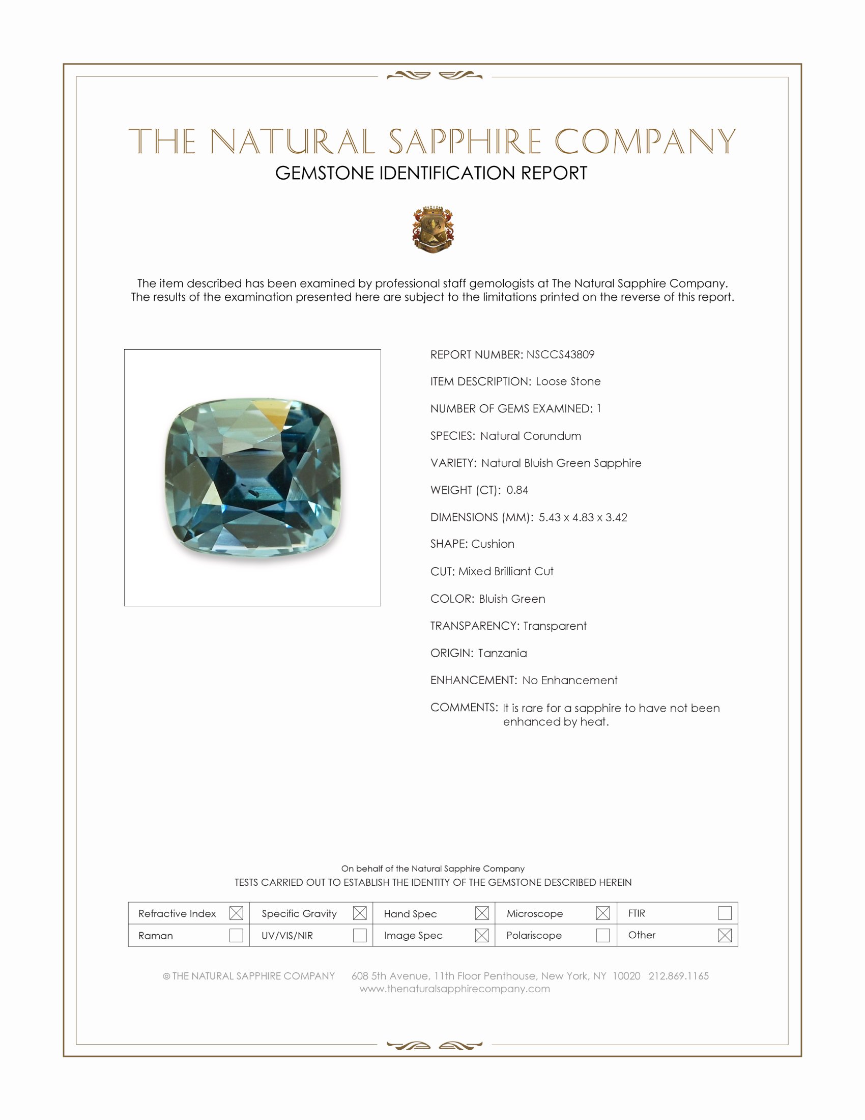 0.84 Ct. Bluish Green Sapphire from Tanzania