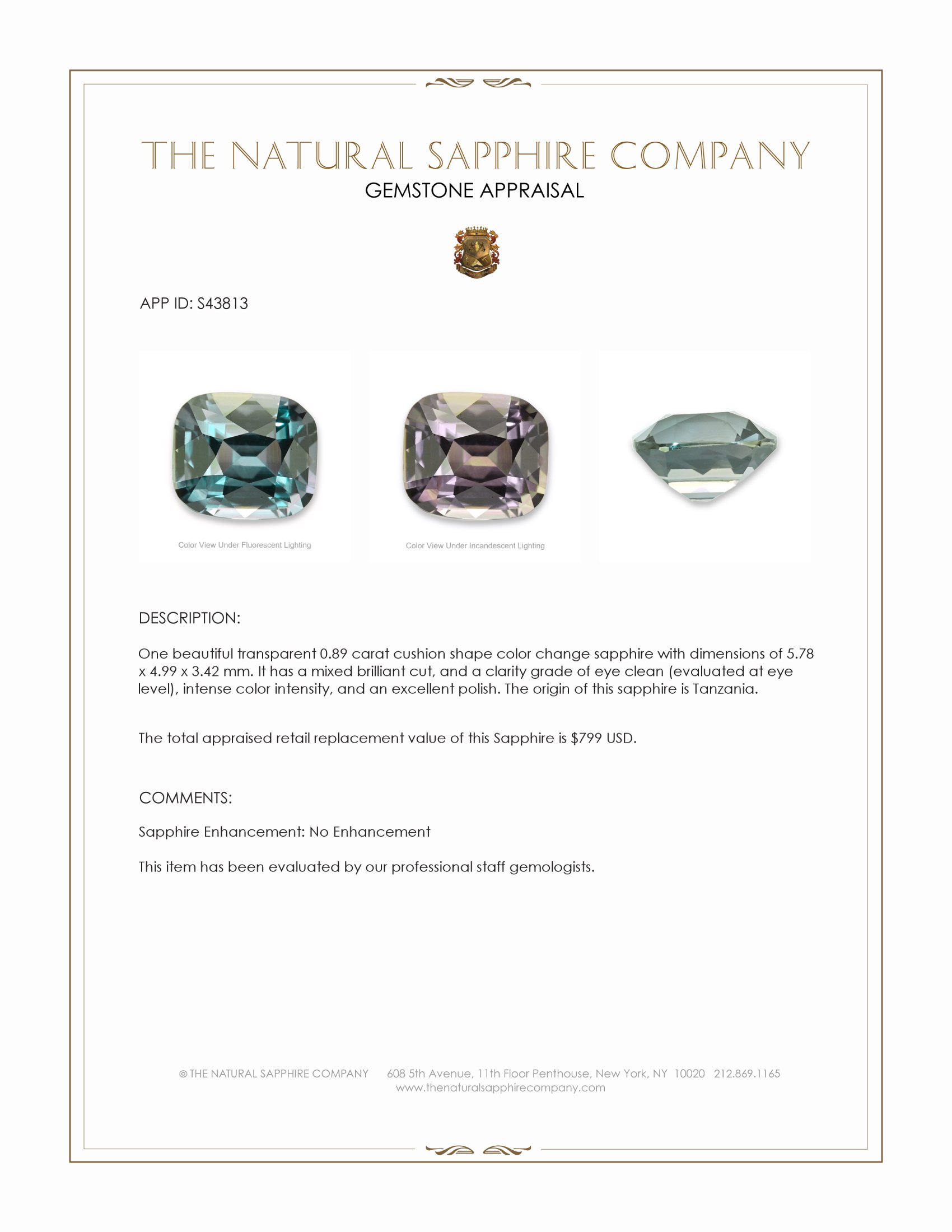 0.89 Ct. Color Change Sapphire from Tanzania