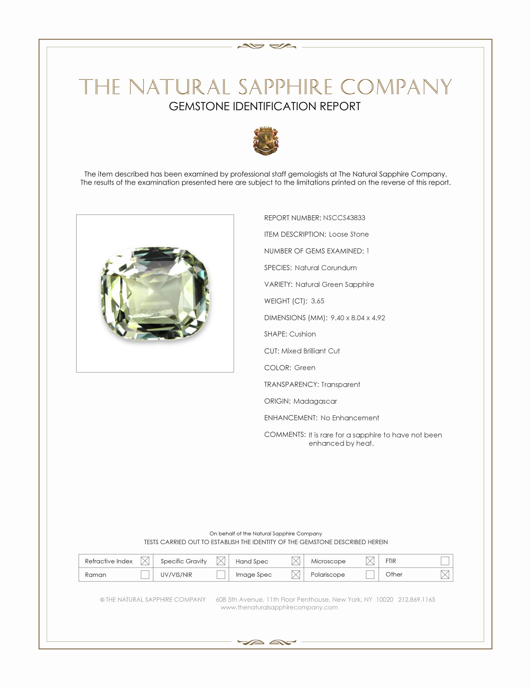 3.65 Ct. Green Sapphire from Madagascar