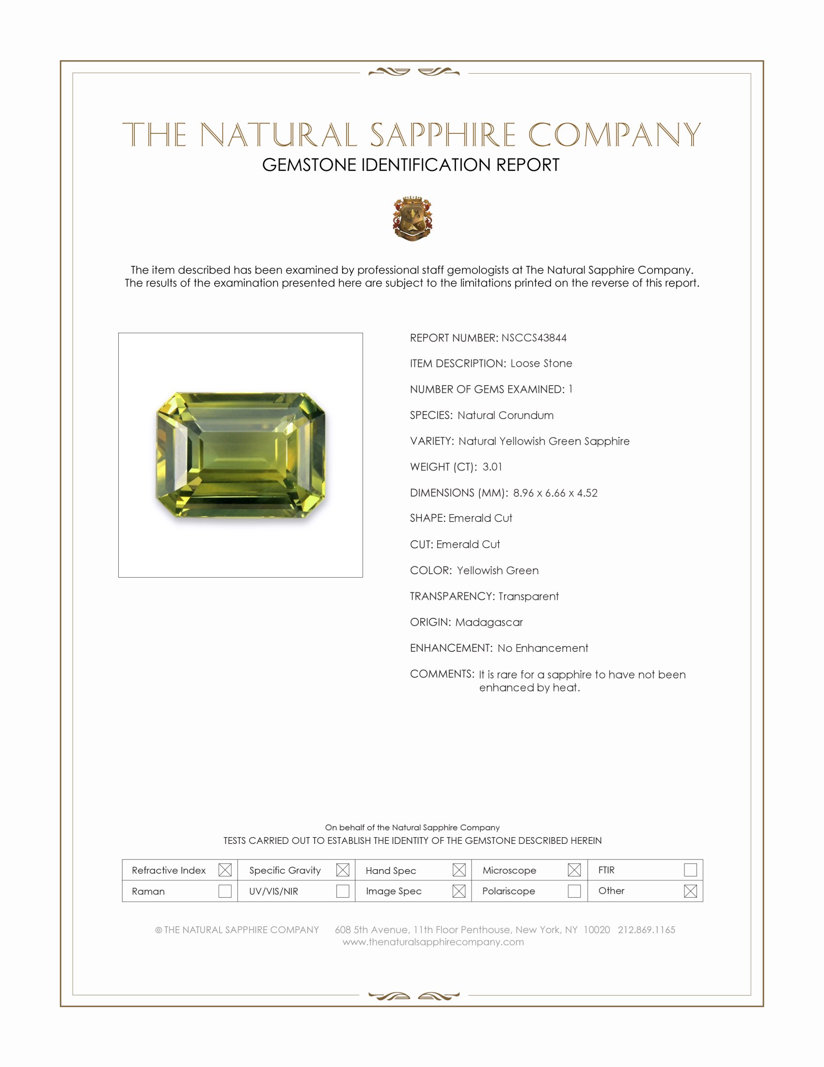 3.01 Ct. Yellowish Green Sapphire from Madagascar