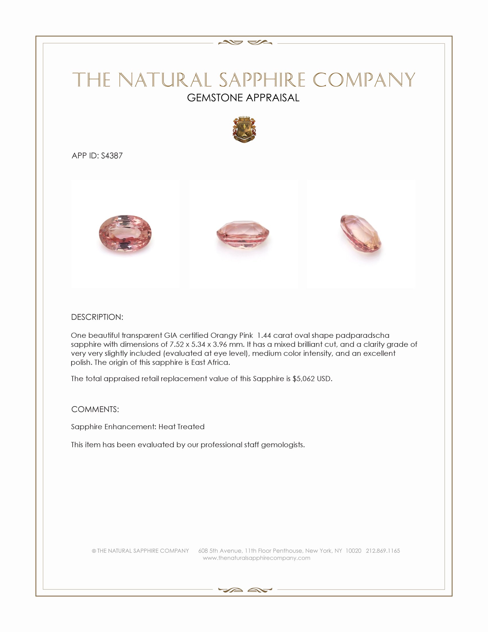 1.44 Ct. Padparadscha Sapphire from East Africa