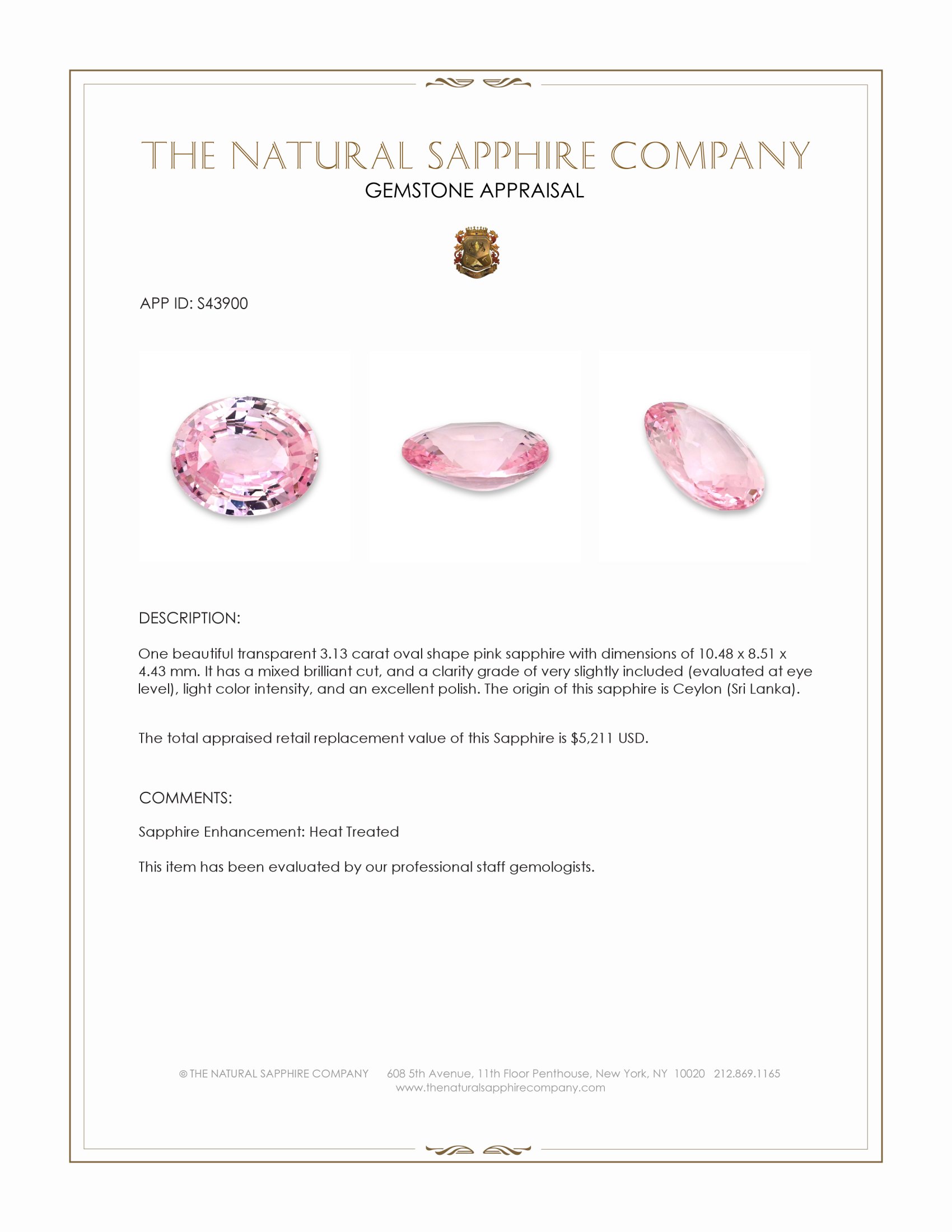 3.13 Ct. Pink Sapphire from Ceylon (Sri Lanka)
