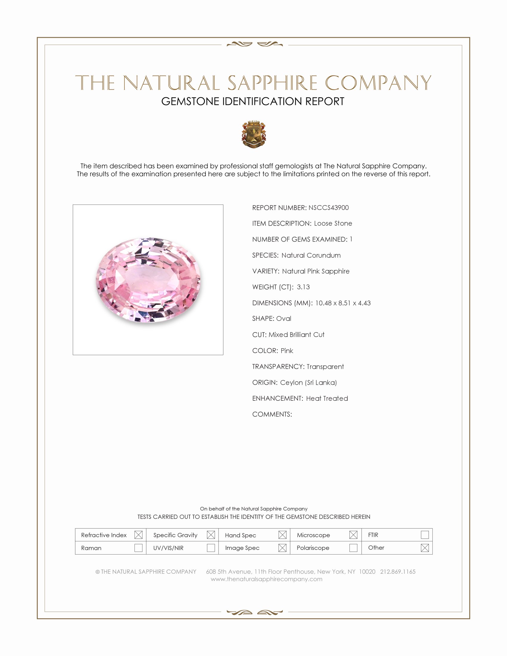 3.13 Ct. Pink Sapphire from Ceylon (Sri Lanka)