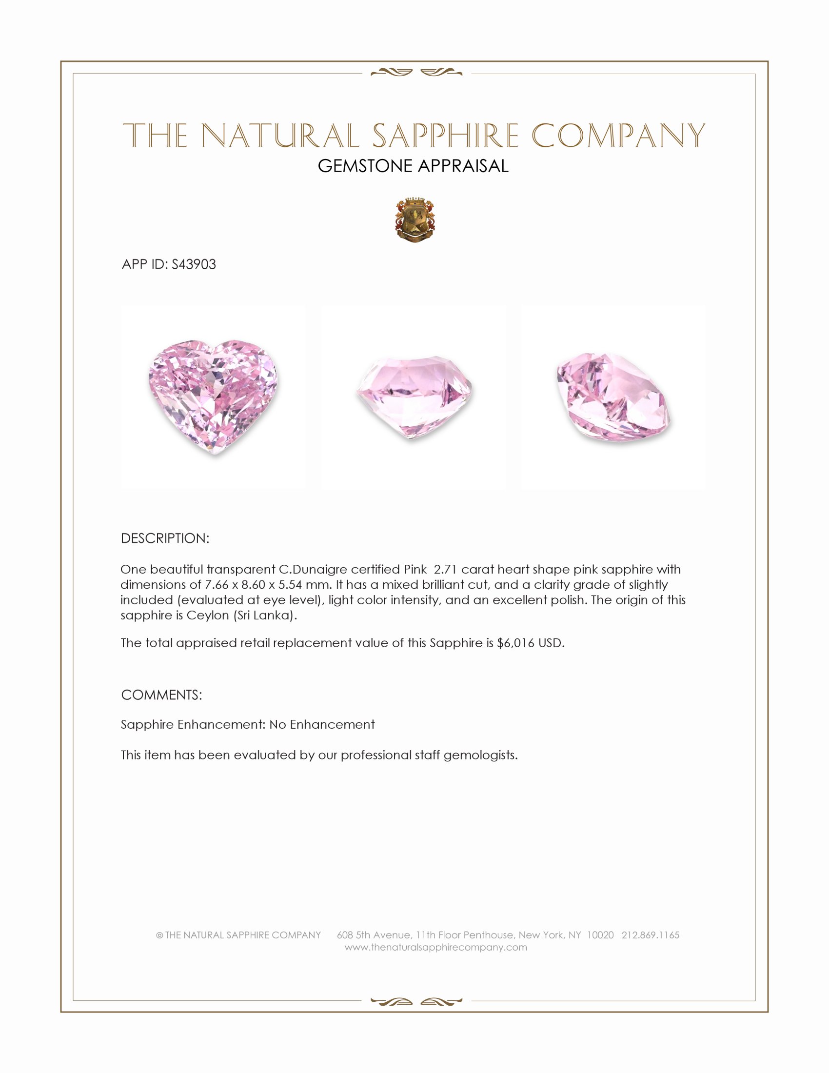 2.71 Ct. Pink Sapphire from Ceylon (Sri Lanka)
