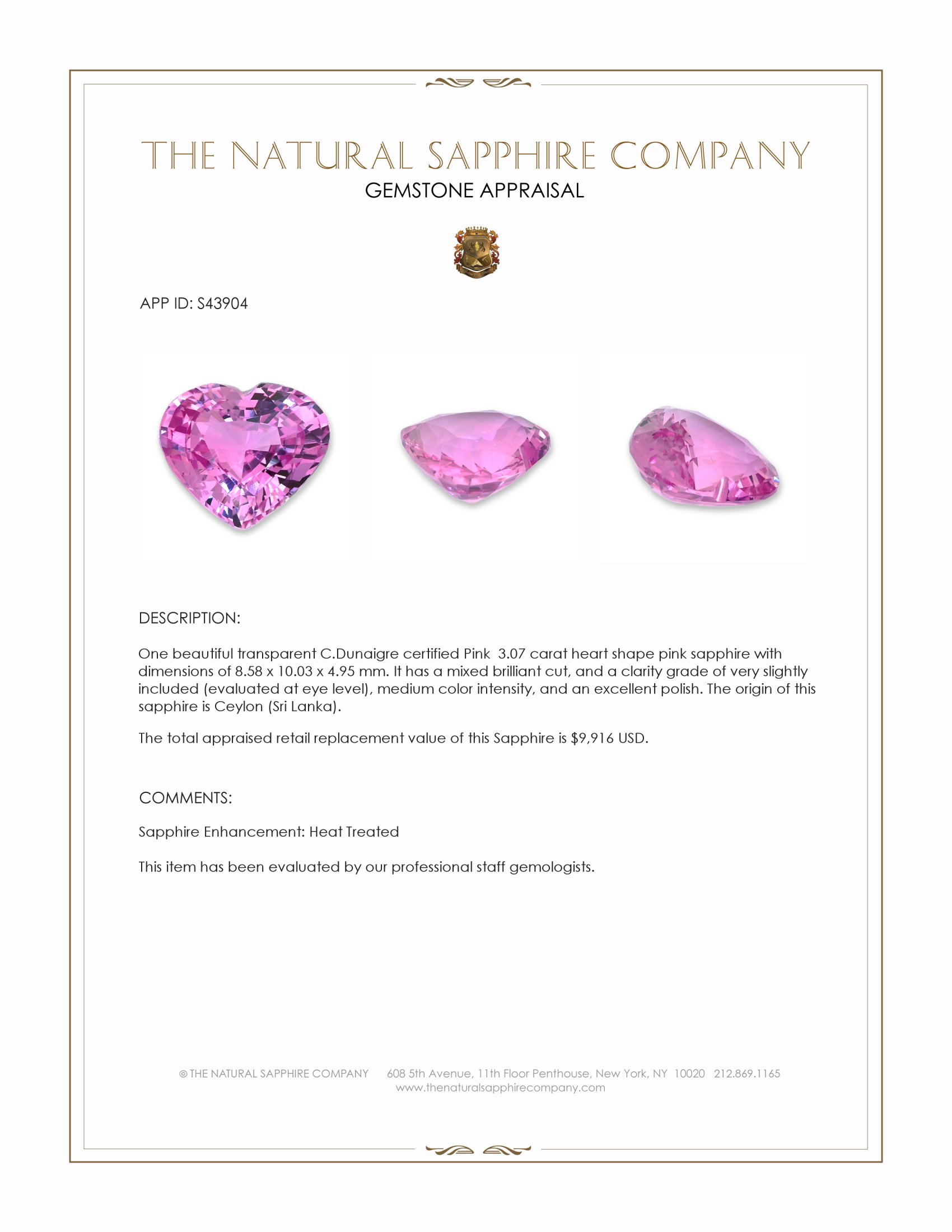 3.07 Ct. Pink Sapphire from Ceylon (Sri Lanka)