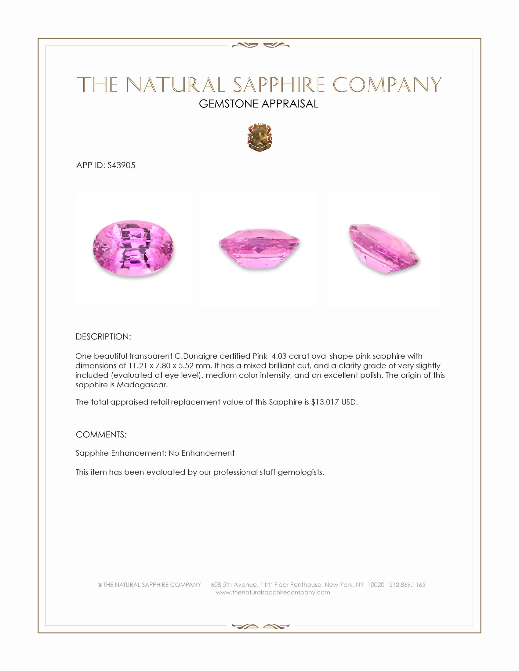 4.03 Ct. Pink Sapphire from Madagascar