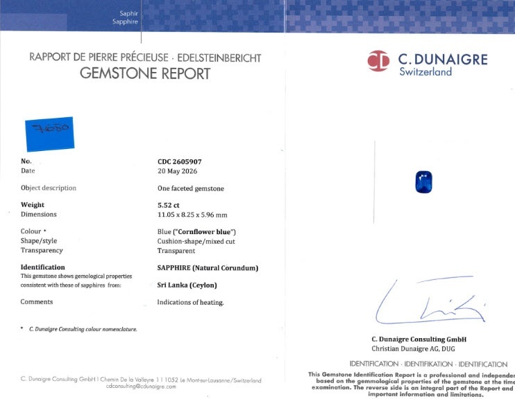 5.52 Ct. Blue Sapphire from Ceylon (Sri Lanka)