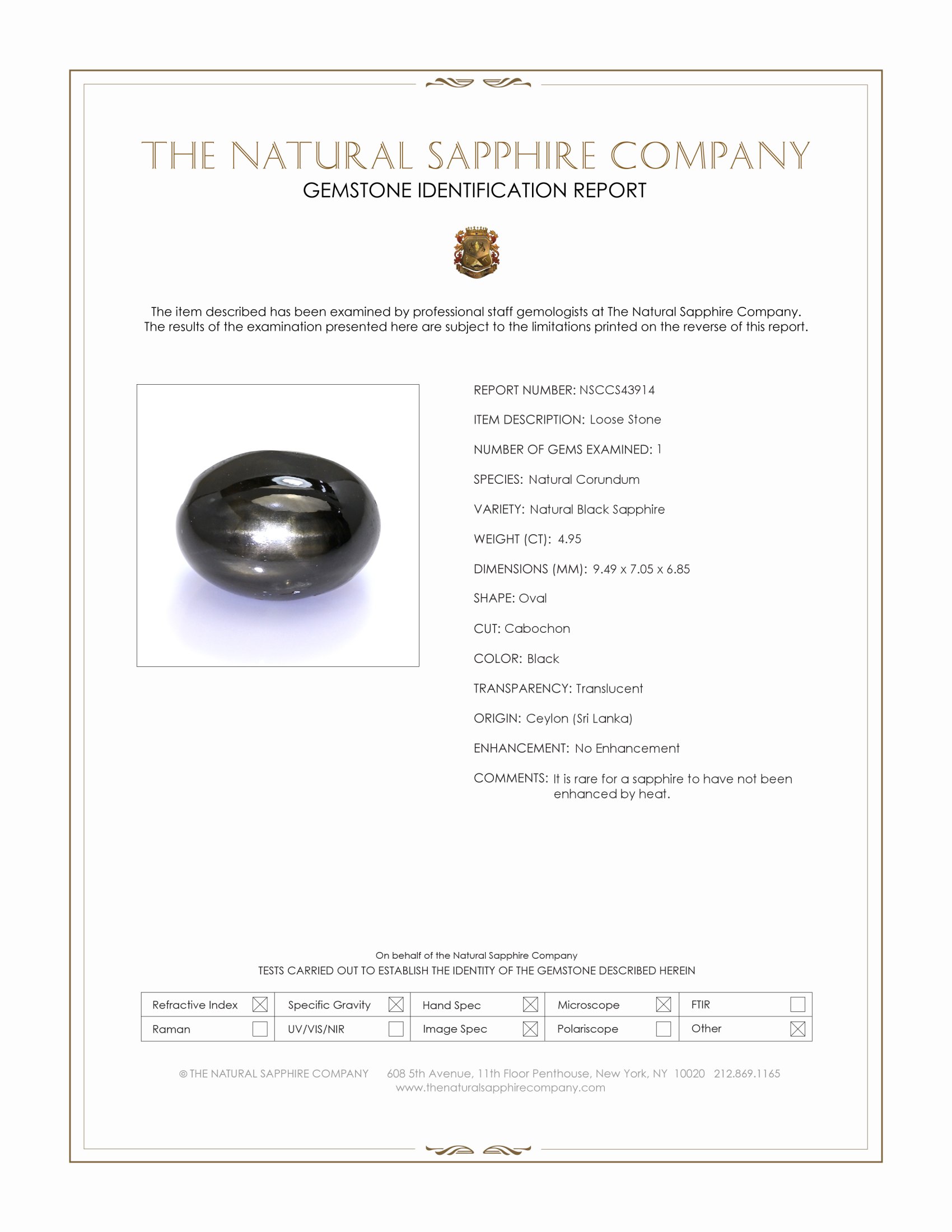 4.95 Ct. Black Star Sapphire from Ceylon (Sri Lanka)