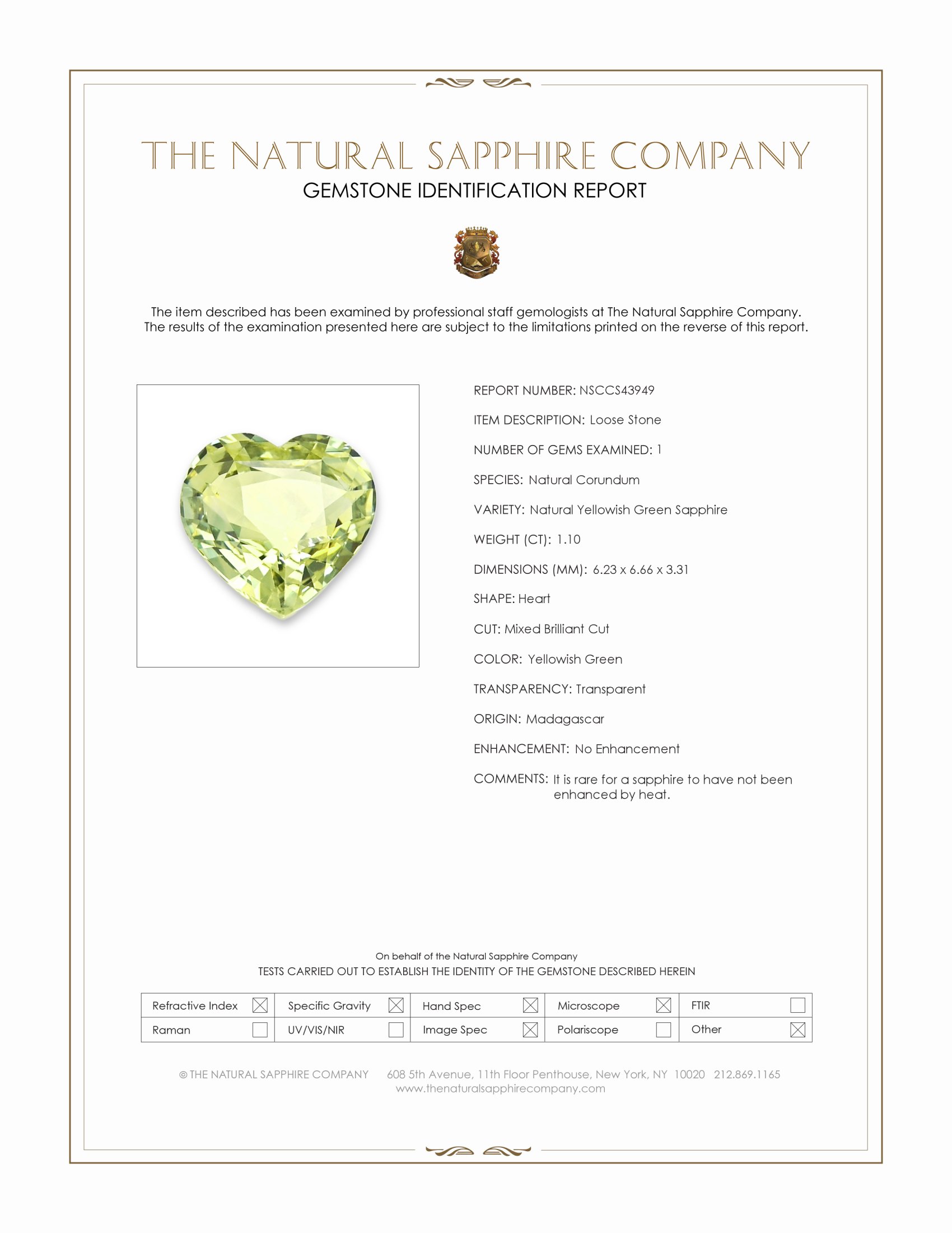 1.10 Ct. Yellowish Green Sapphire from Madagascar