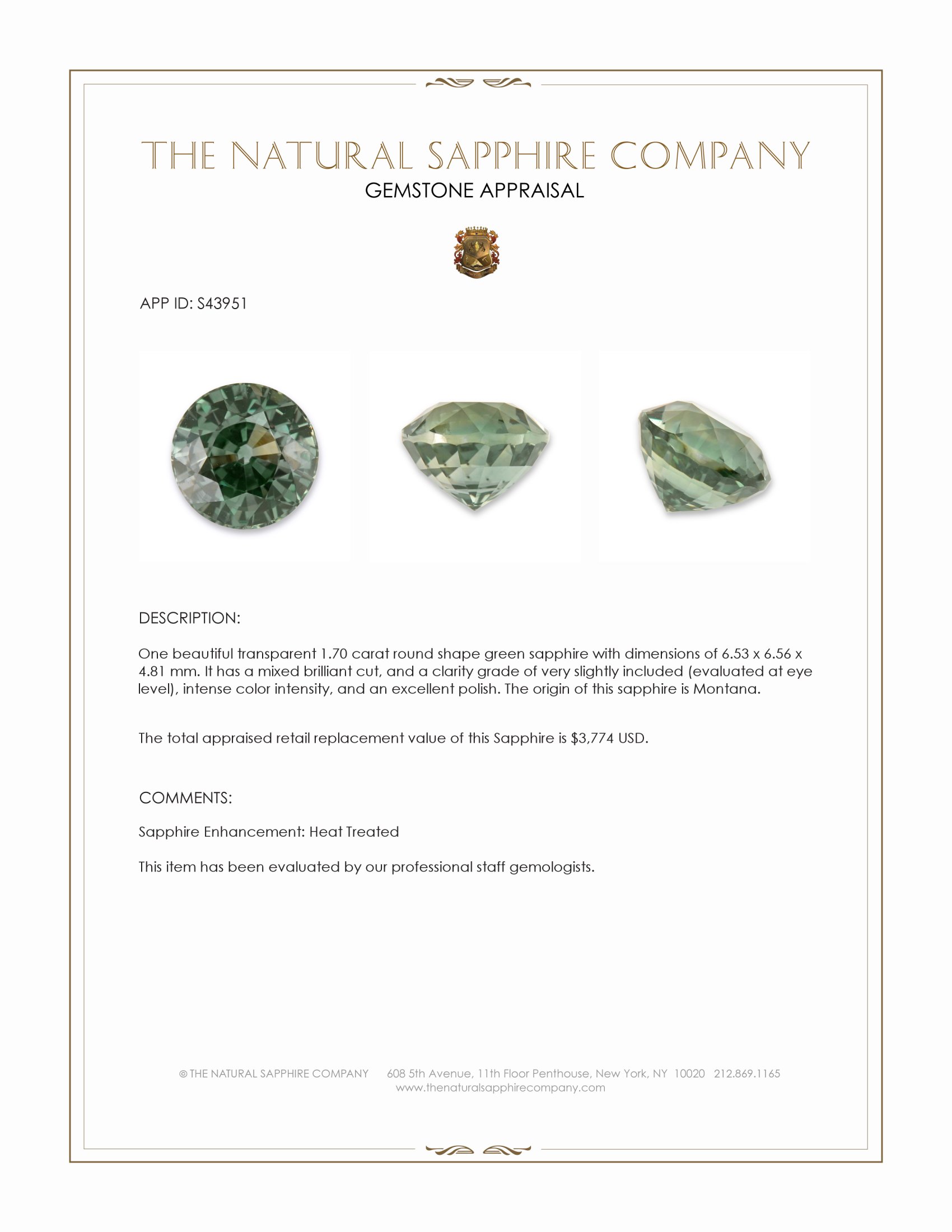 1.70 Ct. Green Sapphire from Montana
