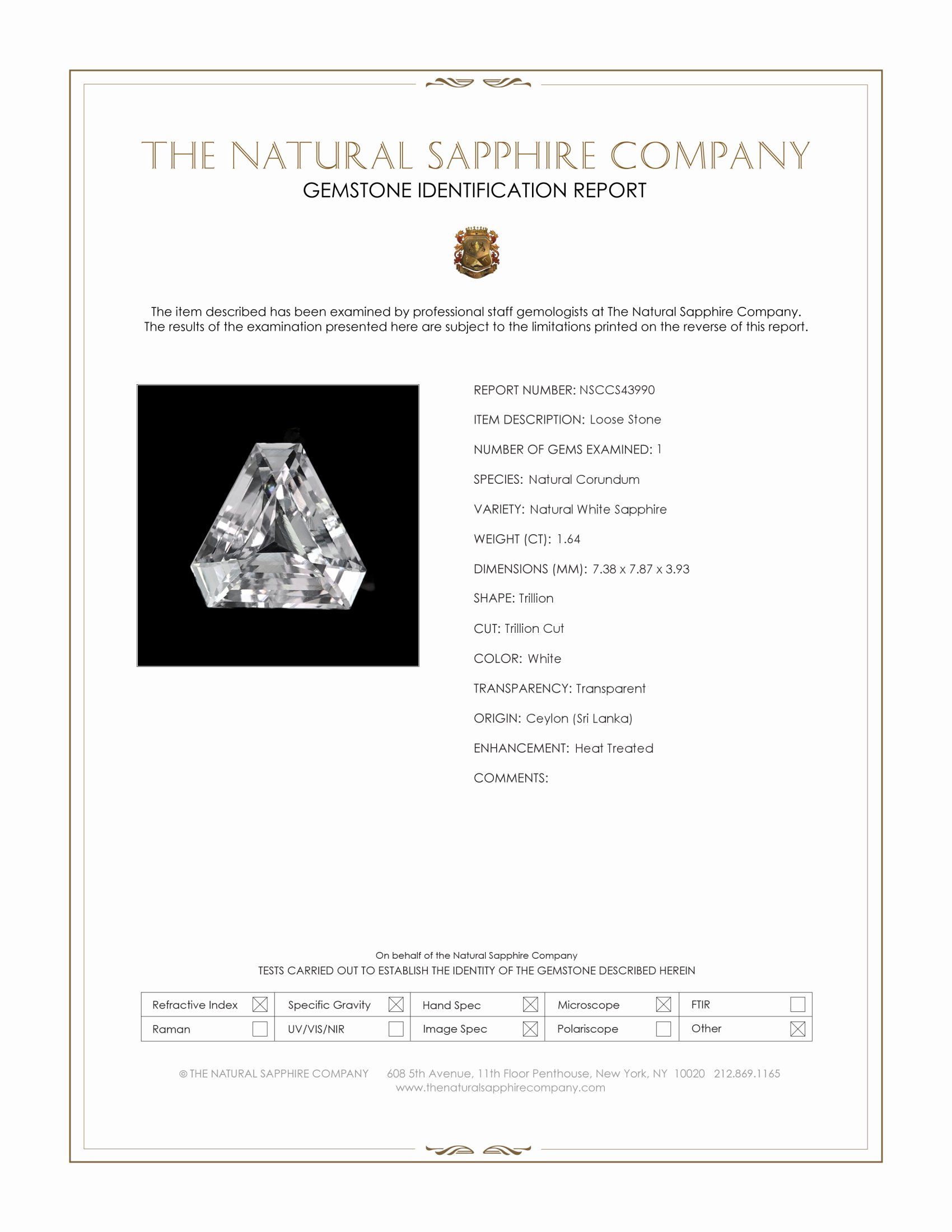1.64 Ct. White Sapphire from Ceylon (Sri Lanka)