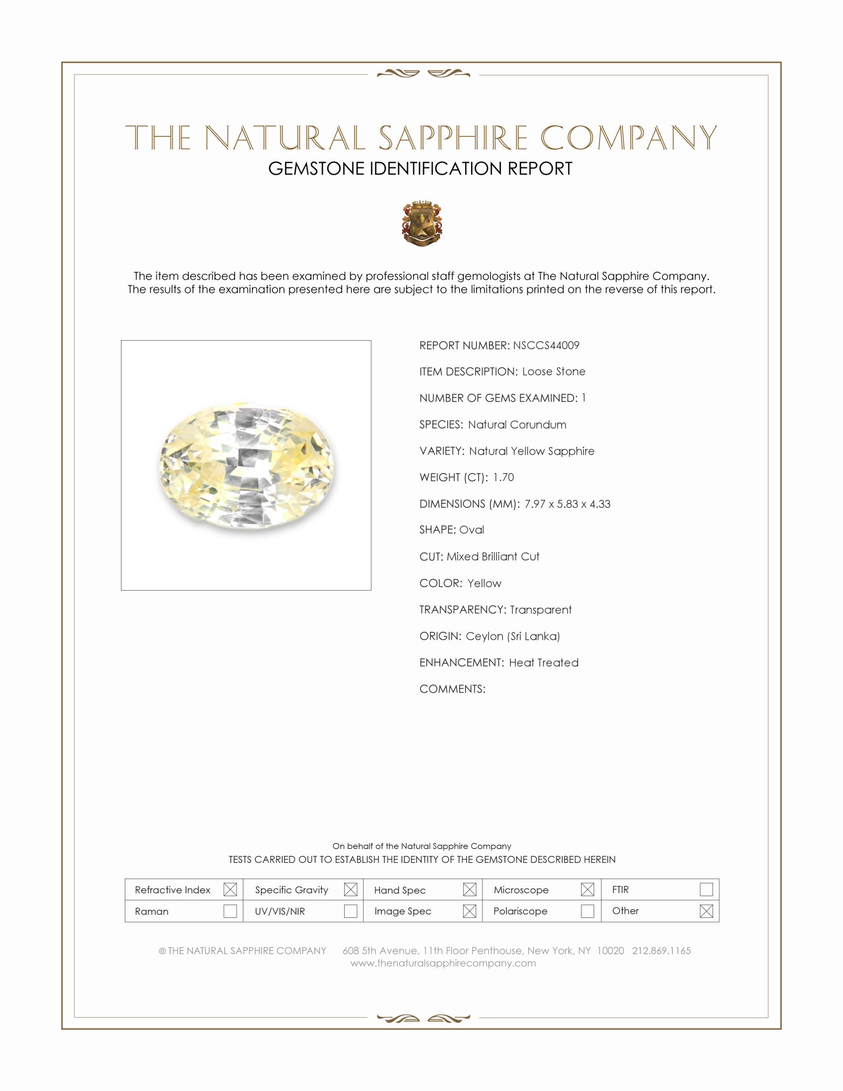1.70 Ct. Yellow Sapphire from Ceylon (Sri Lanka)