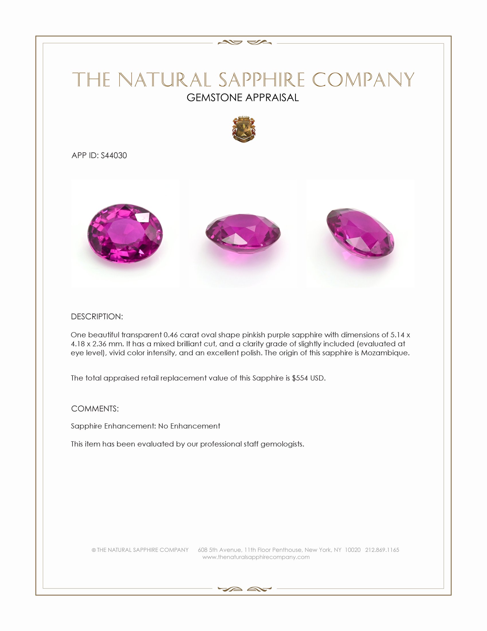 0.46 Ct. Pinkish Purple Sapphire from Mozambique