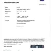 4.04 Ct. Purple Sapphire from Madagascar Scan Report