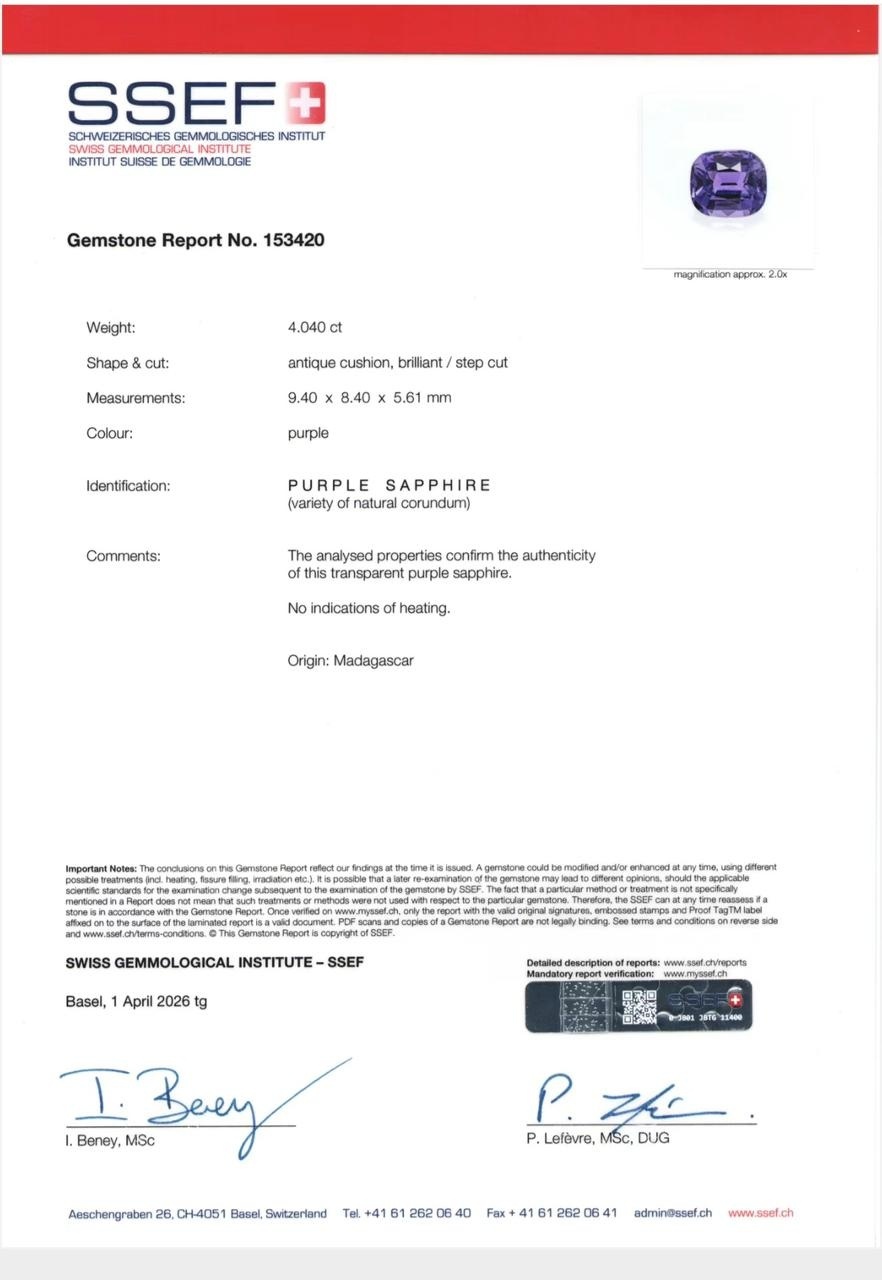 4.04 Ct. Purple Sapphire from Madagascar