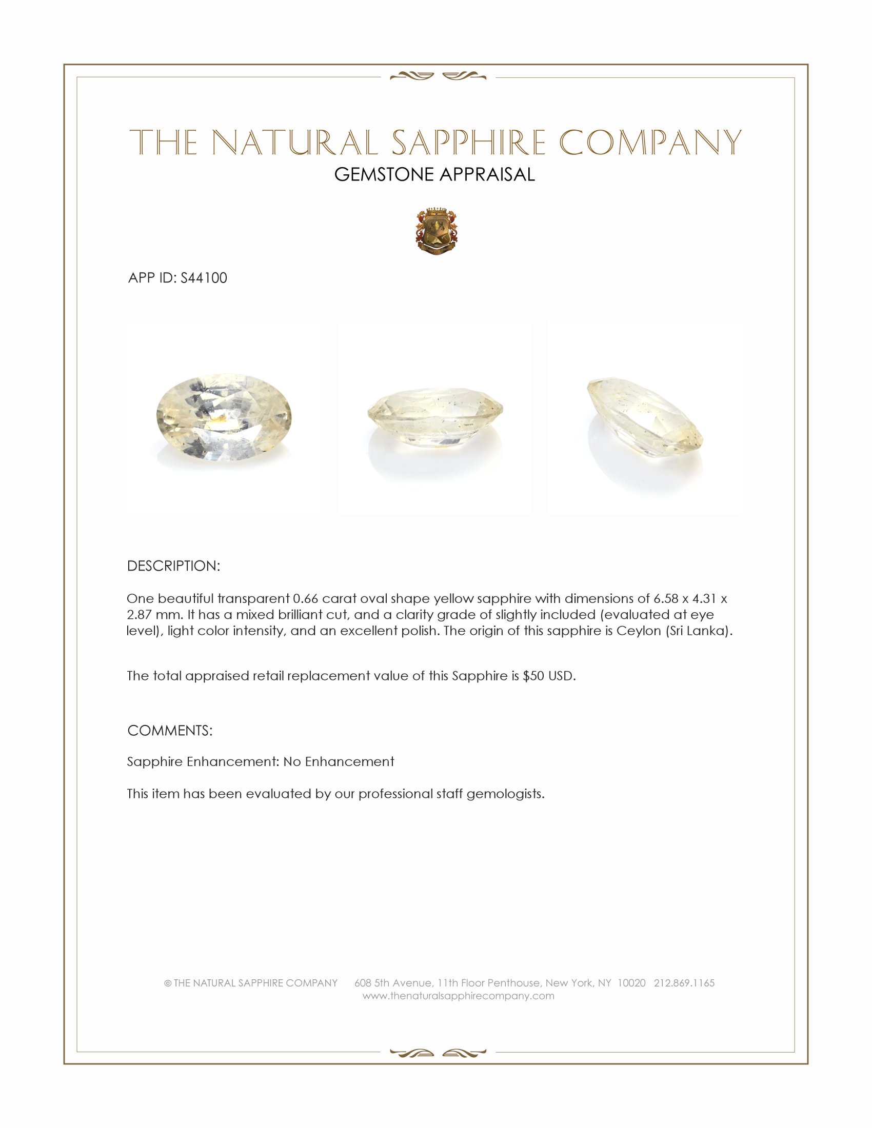 0.66 Ct. Yellow Sapphire from Ceylon (Sri Lanka)