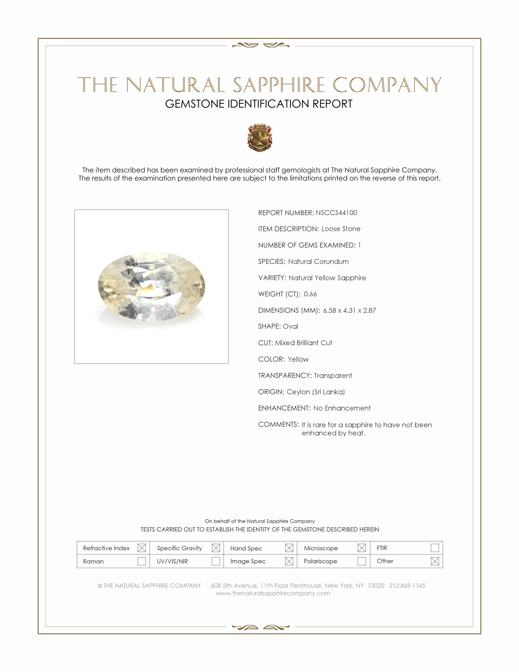 0.66 Ct. Yellow Sapphire from Ceylon (Sri Lanka)