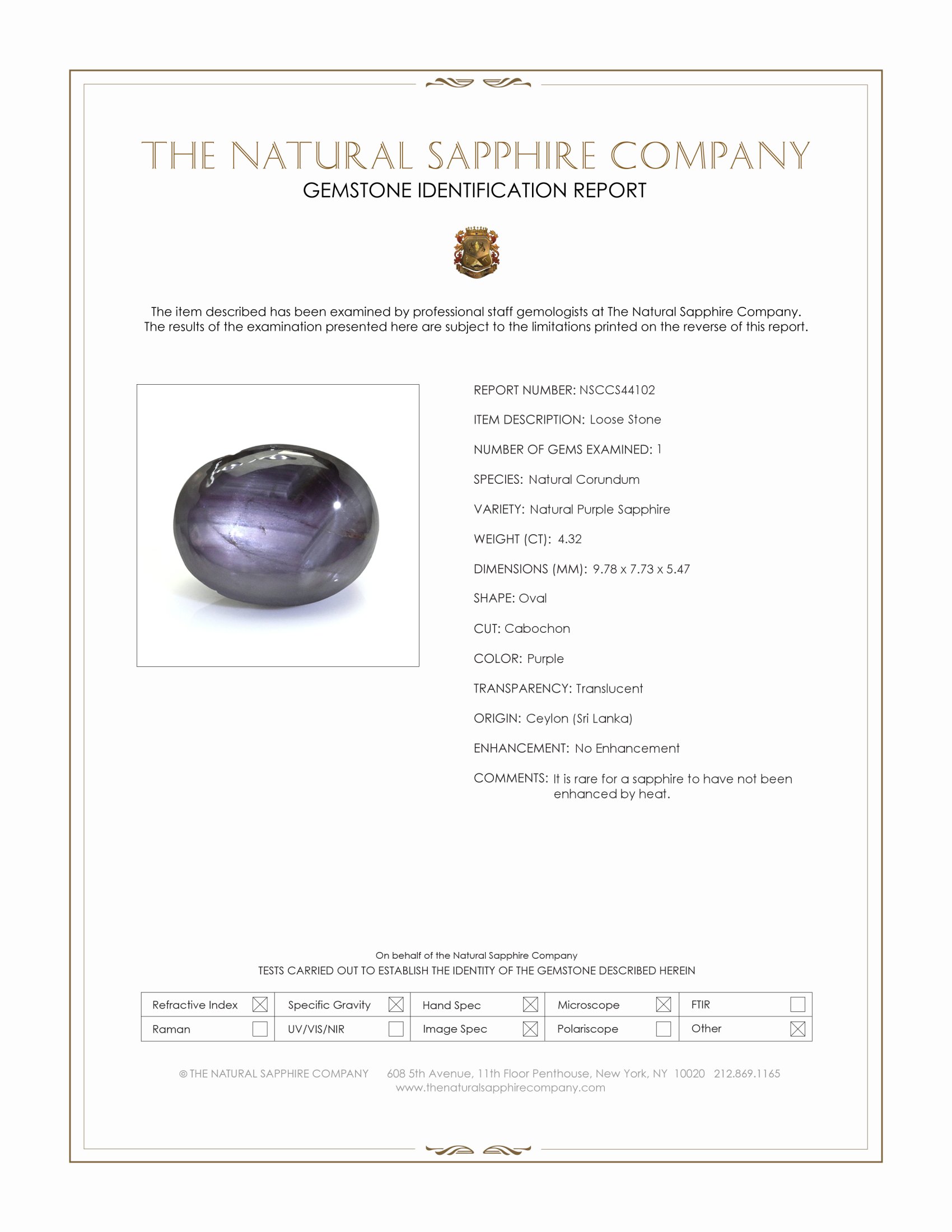 4.32 Ct. Purple Star Sapphire from Ceylon (Sri Lanka)