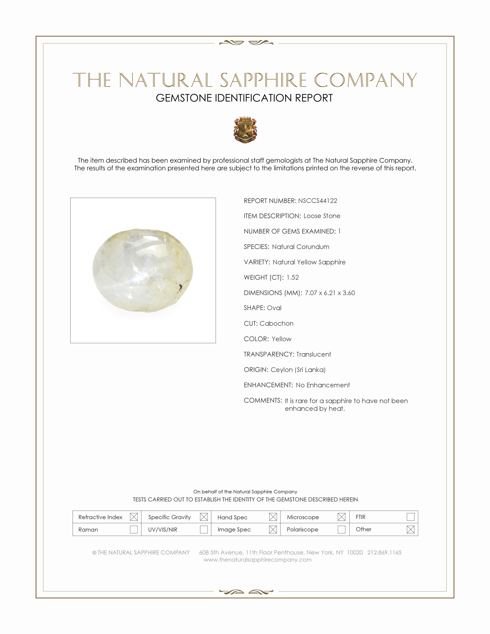 1.52 Ct. Yellow Star Sapphire from Ceylon (Sri Lanka)