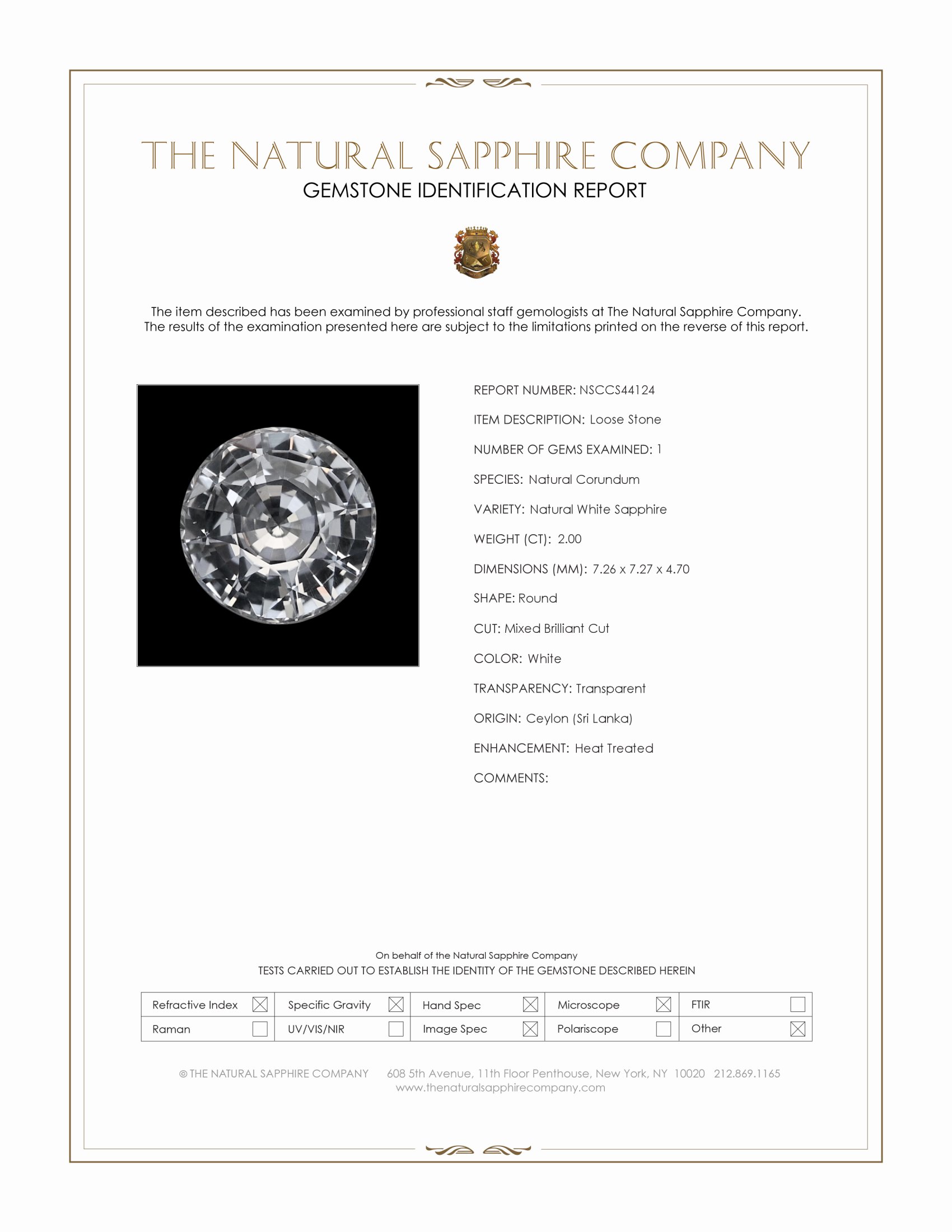 2.00 Ct. White Sapphire from Ceylon (Sri Lanka)