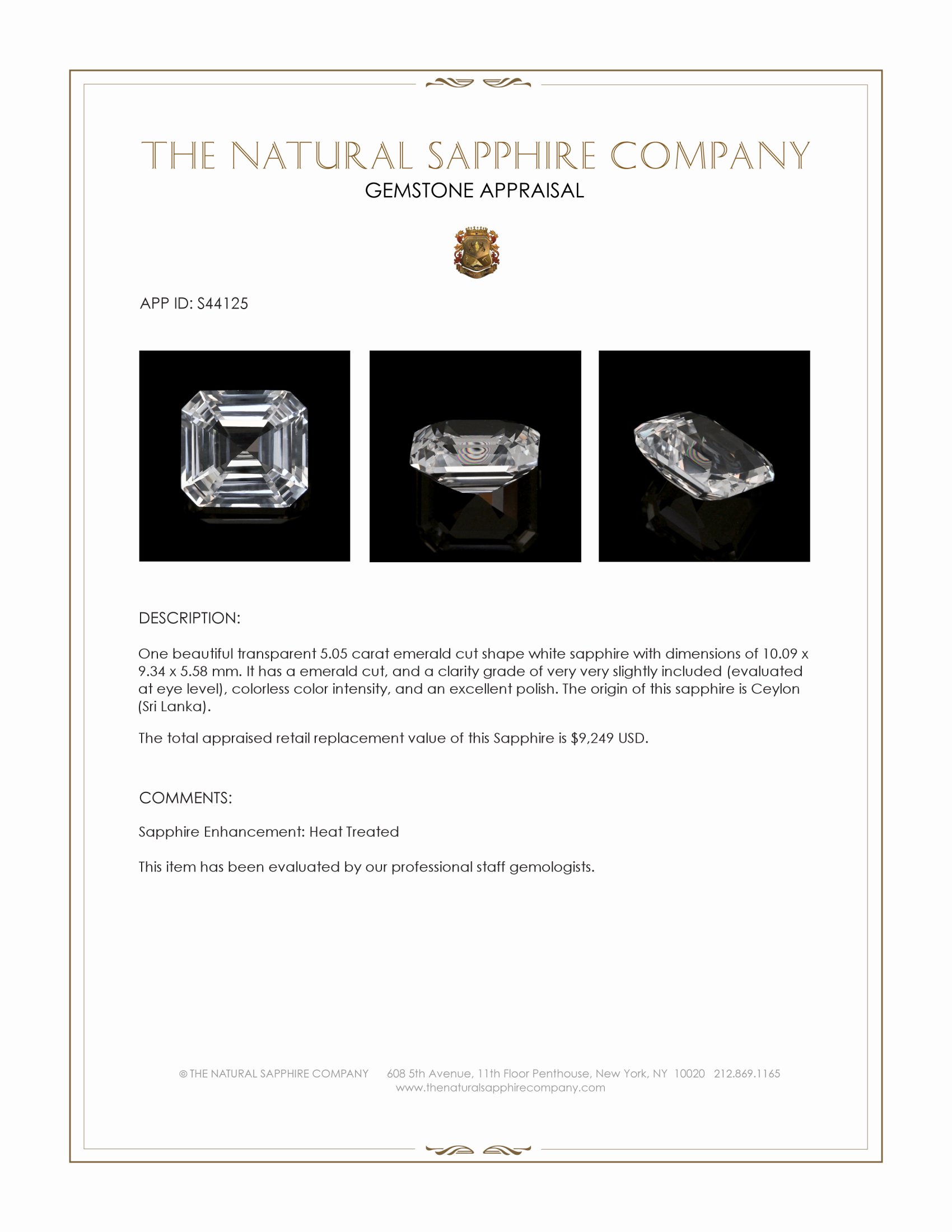 5.05 Ct. White Sapphire from Ceylon (Sri Lanka)