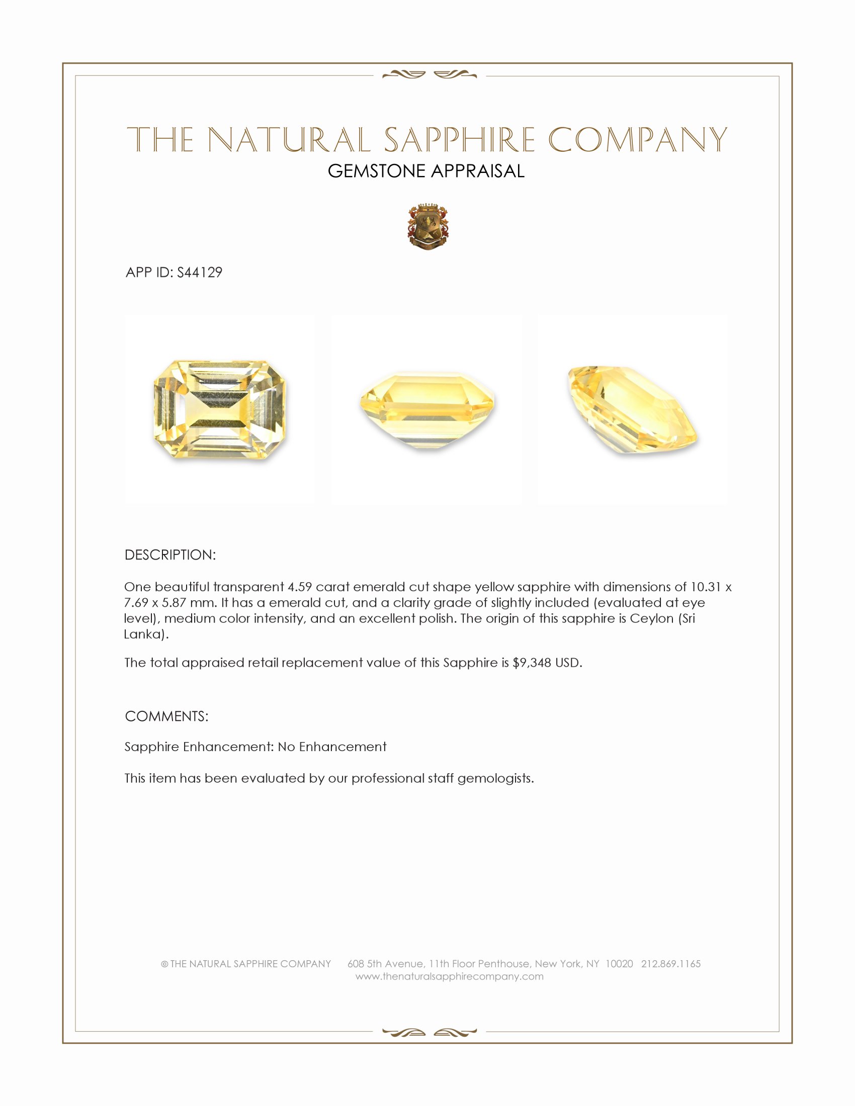 4.59 Ct. Yellow Sapphire from Ceylon (Sri Lanka)