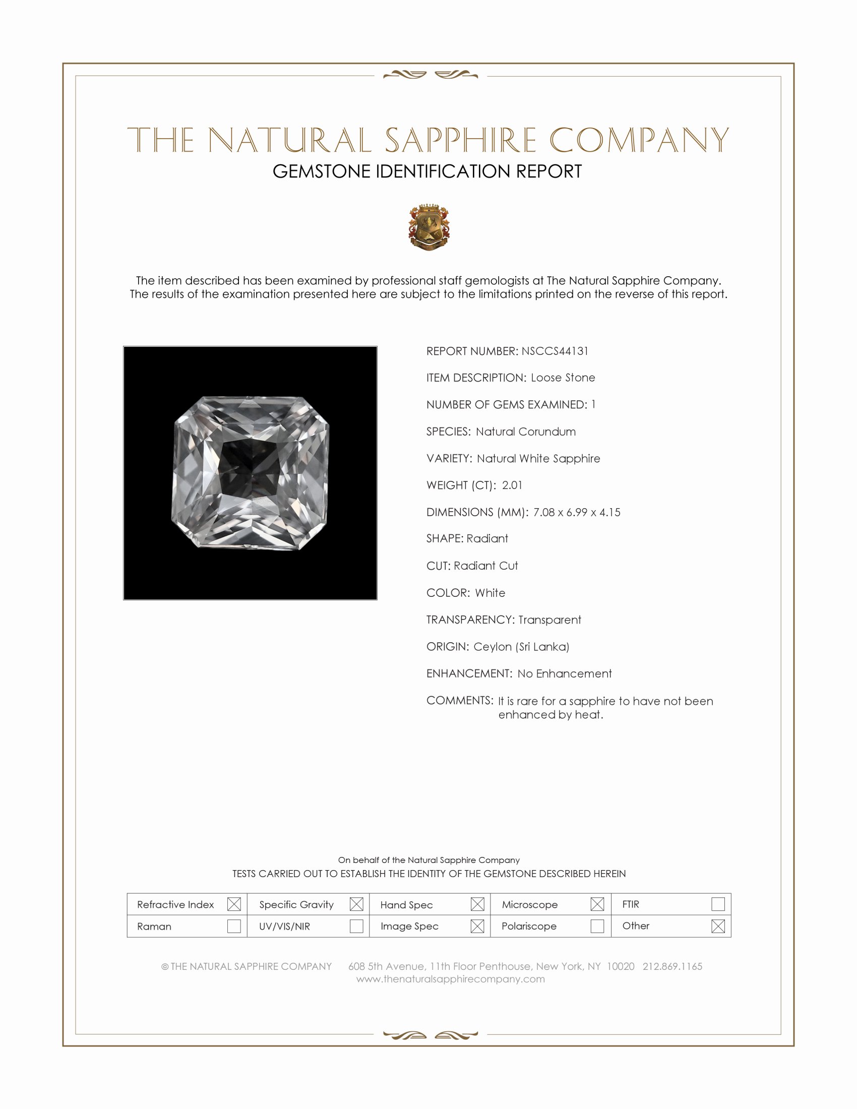 2.01 Ct. White Sapphire from Ceylon (Sri Lanka)