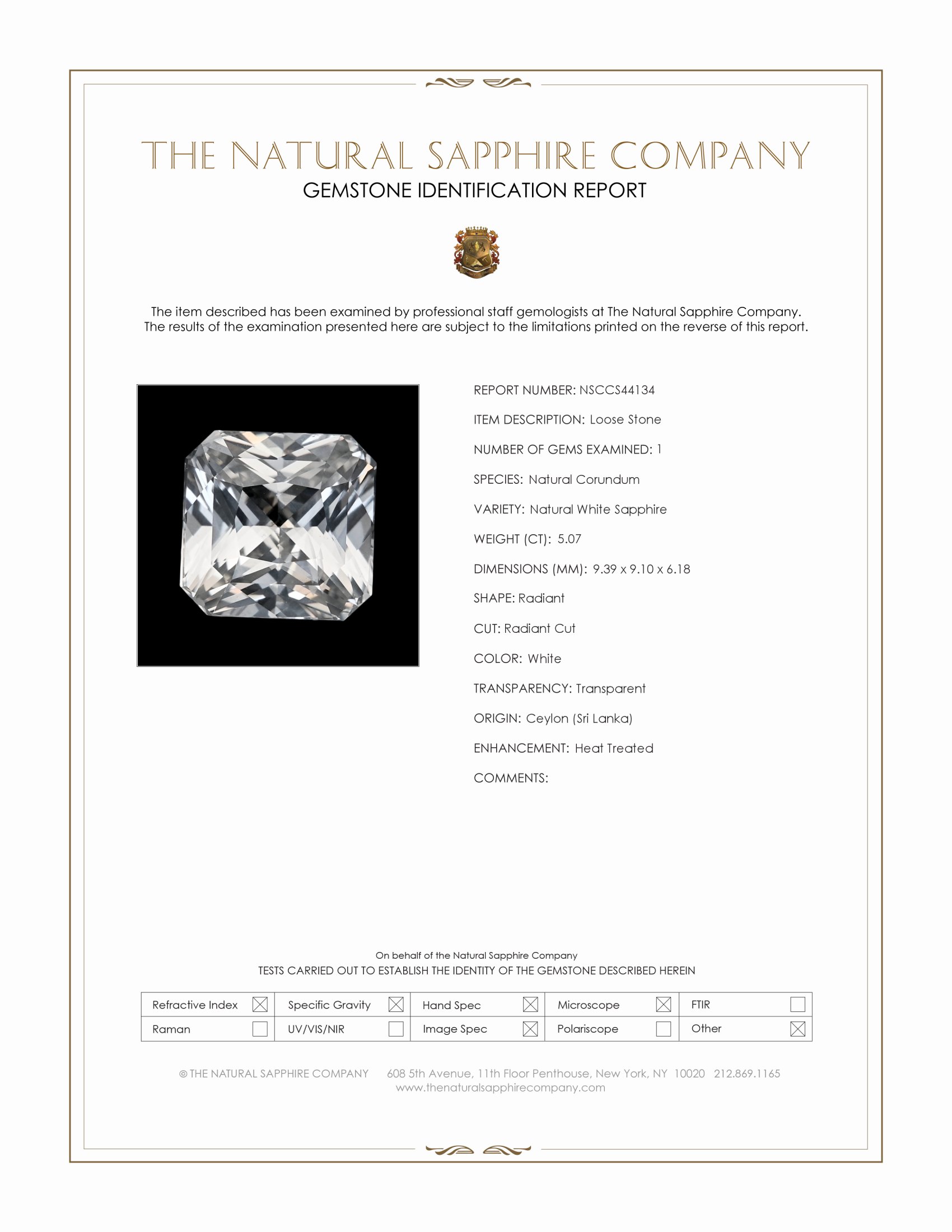5.07 Ct. White Sapphire from Ceylon (Sri Lanka)