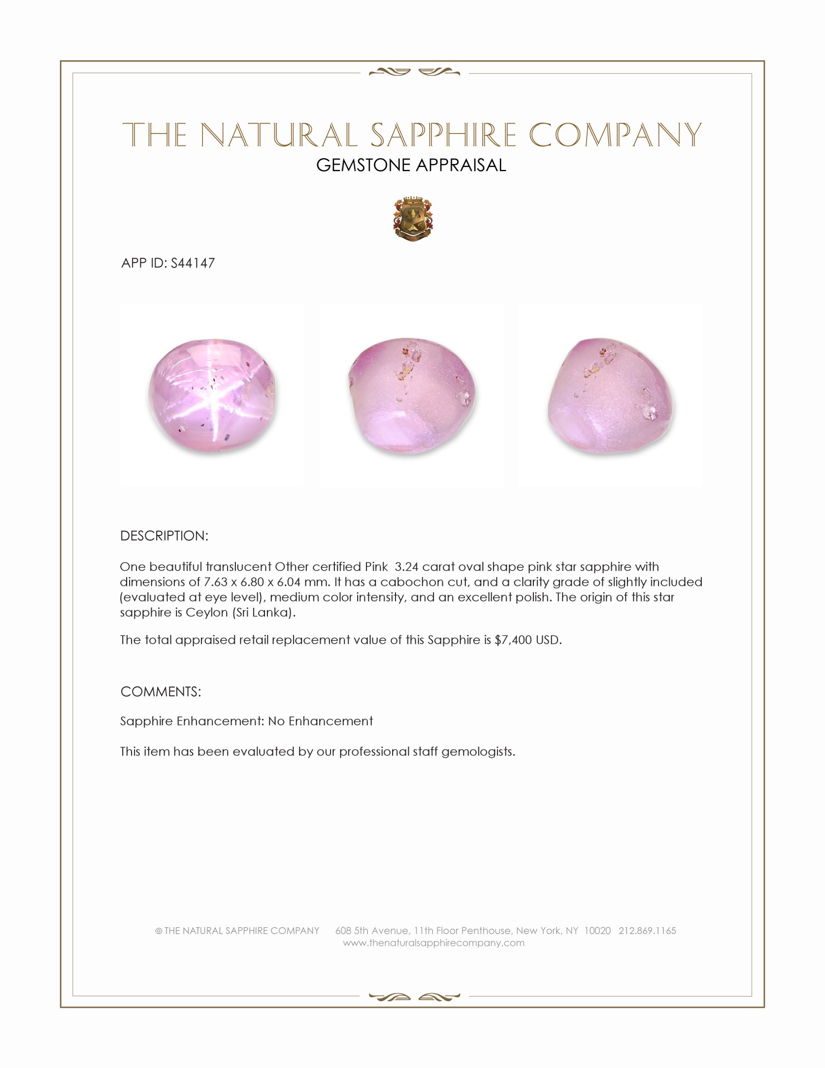 3.24 Ct. Pink Star Sapphire from Ceylon (Sri Lanka)