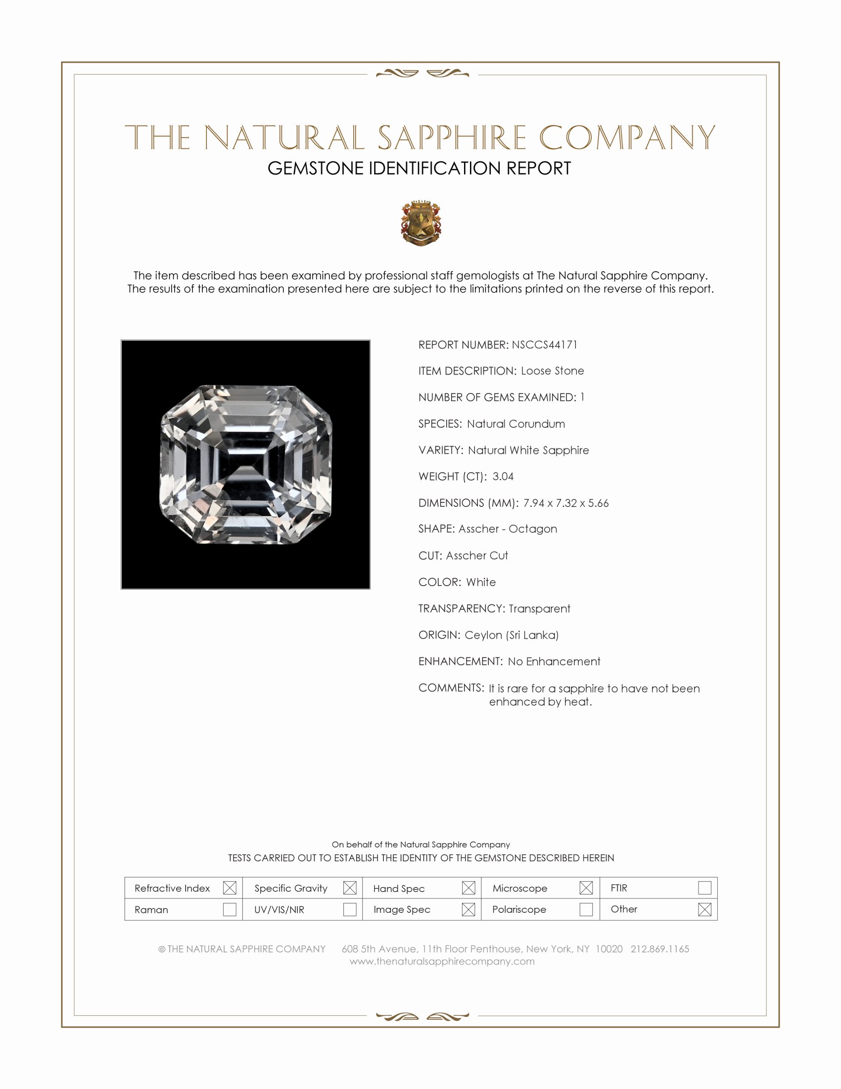 3.04 Ct. White Sapphire from Ceylon (Sri Lanka)