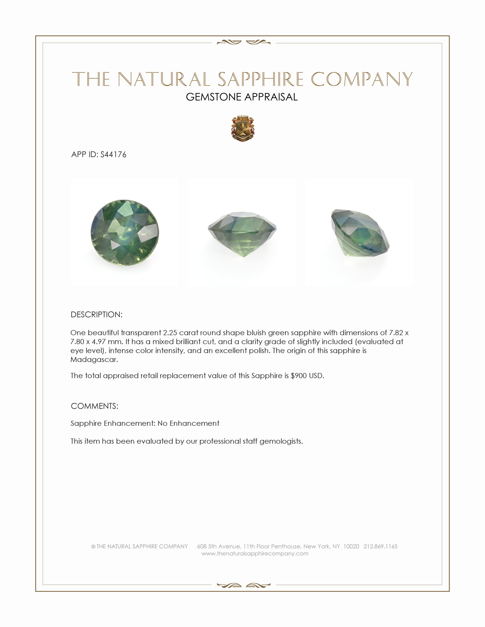 2.25 Ct. Bluish Green Sapphire from Madagascar
