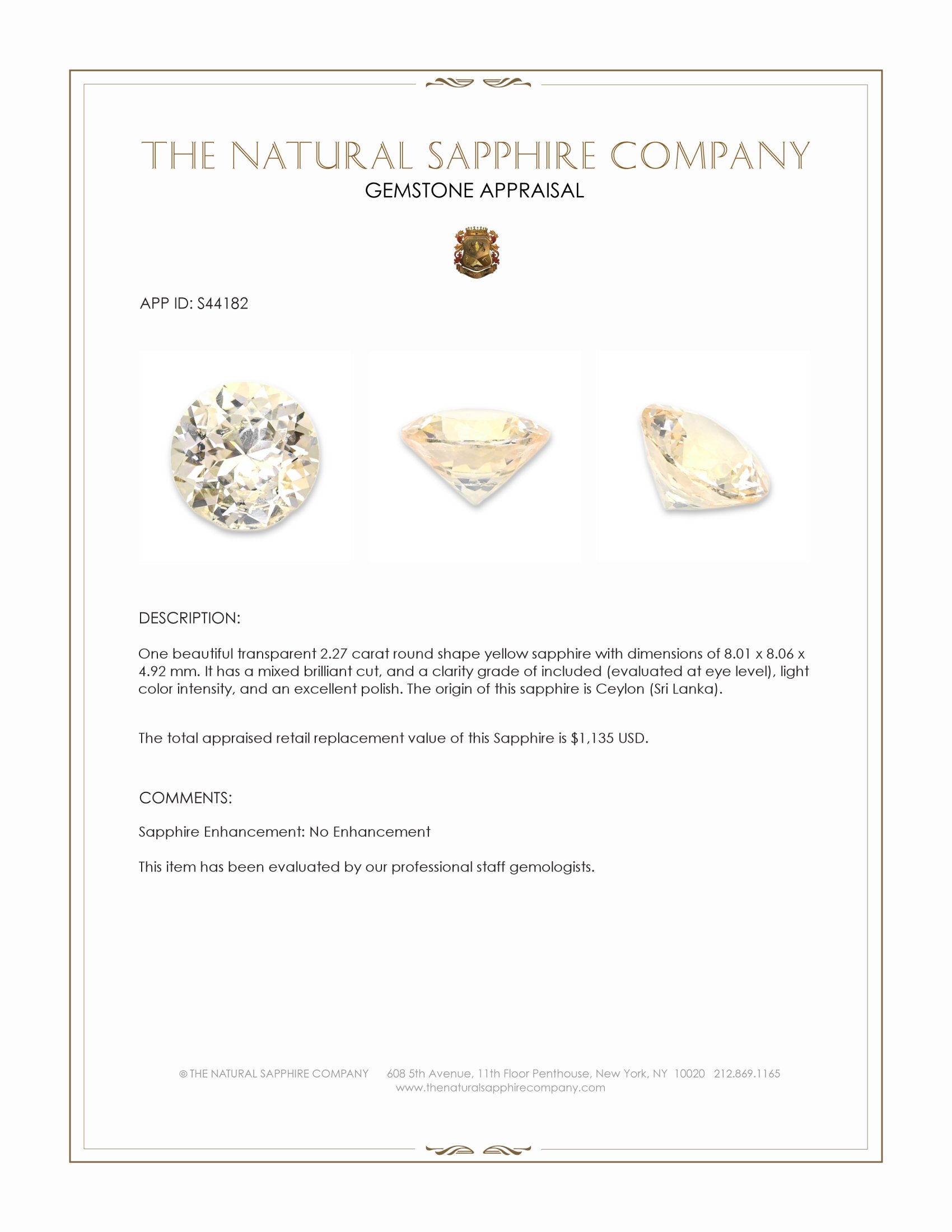 2.27 Ct. Yellow Sapphire from Ceylon (Sri Lanka)