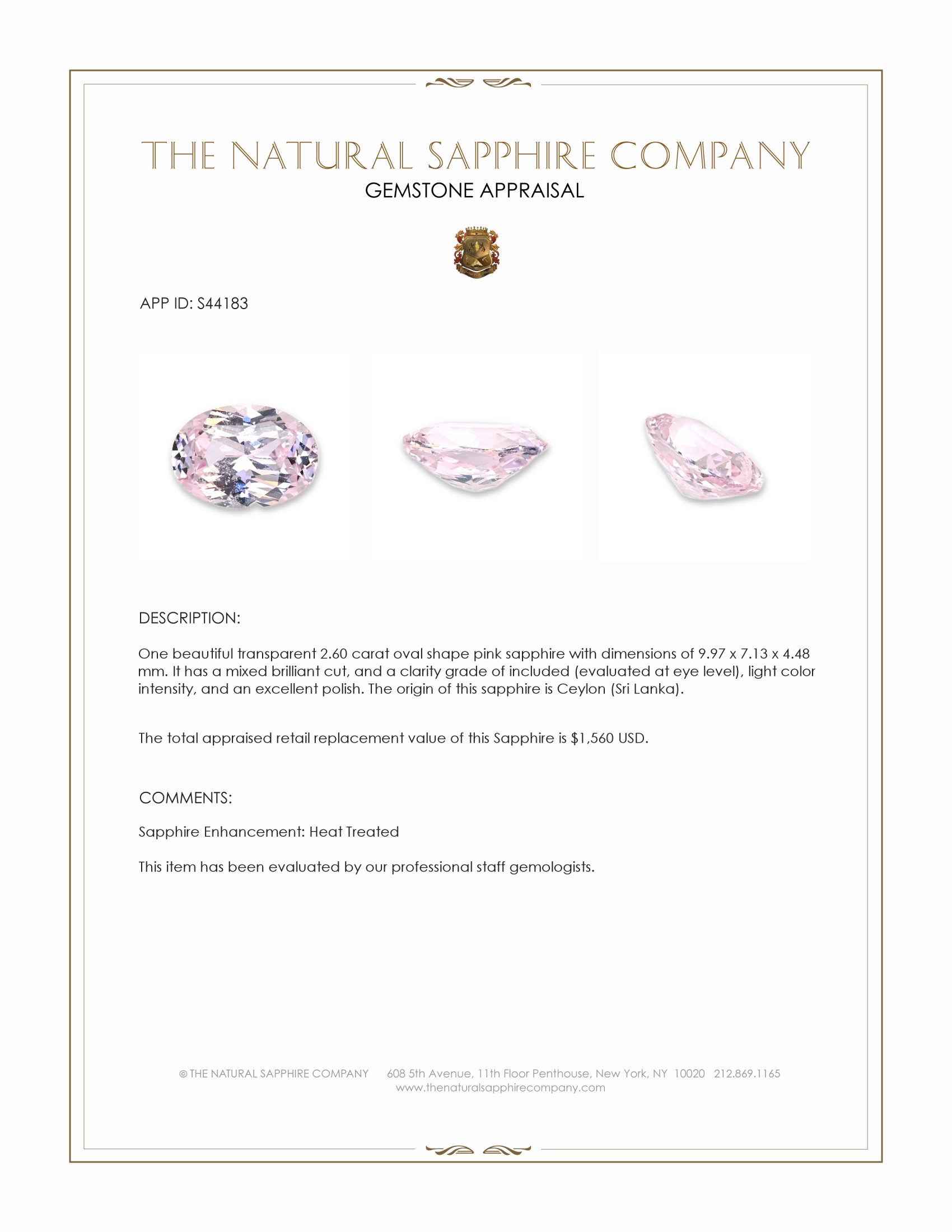 2.60 Ct. Pink Sapphire from Ceylon (Sri Lanka)