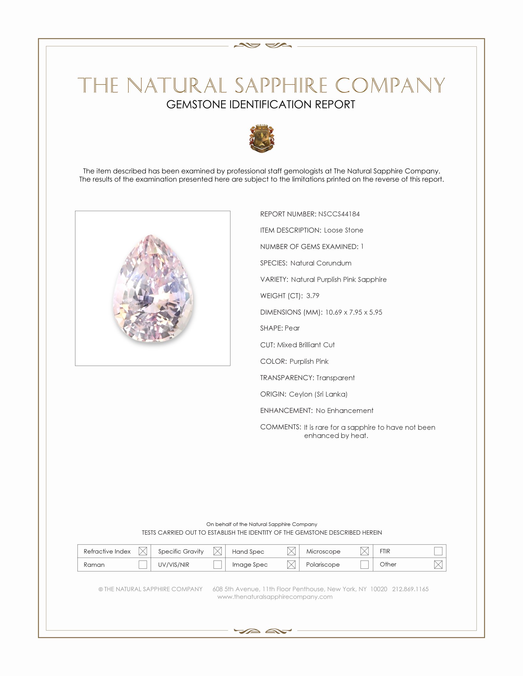 3.79 Ct. Purplish Pink Sapphire from Ceylon (Sri Lanka)