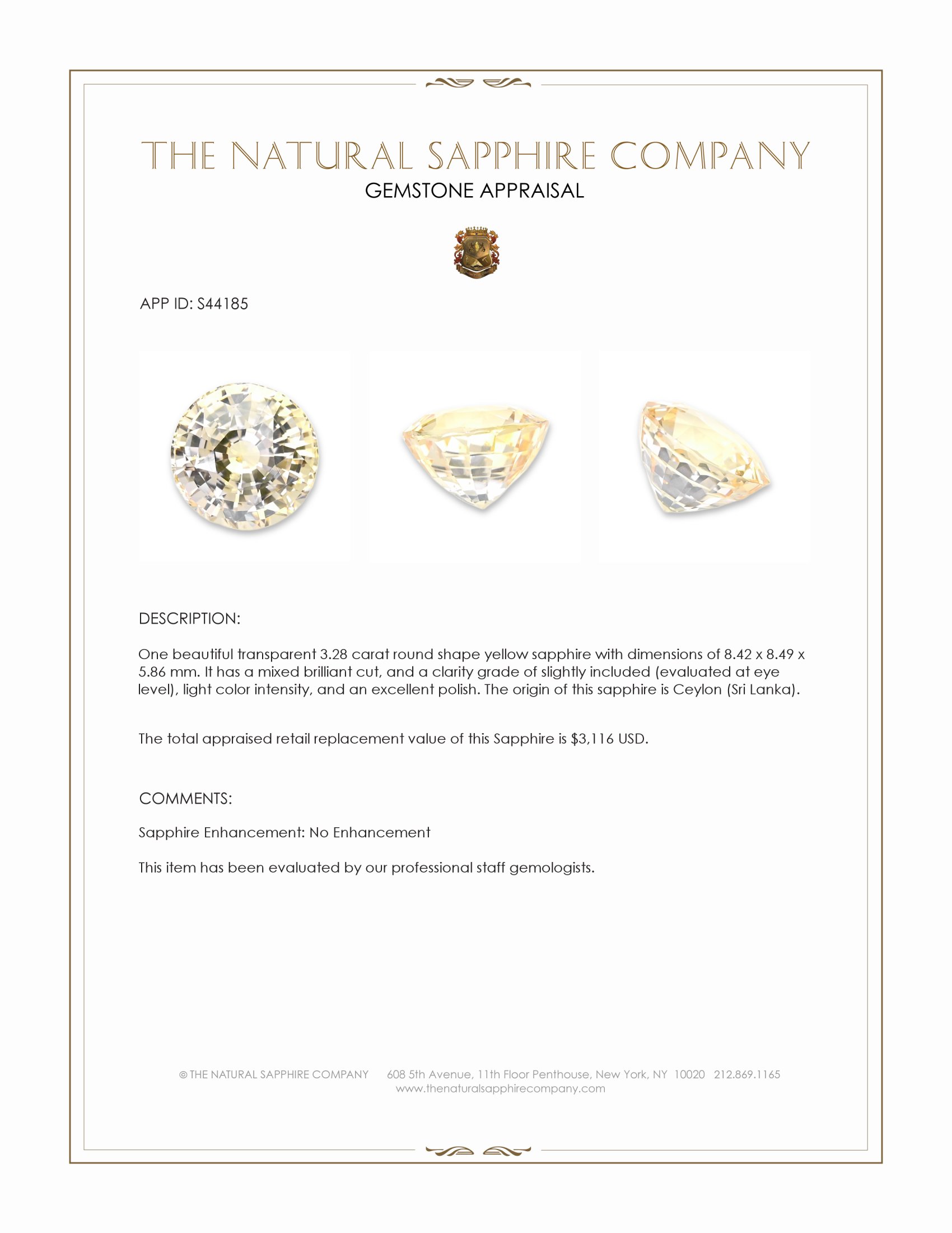 3.28 Ct. Yellow Sapphire from Ceylon (Sri Lanka)