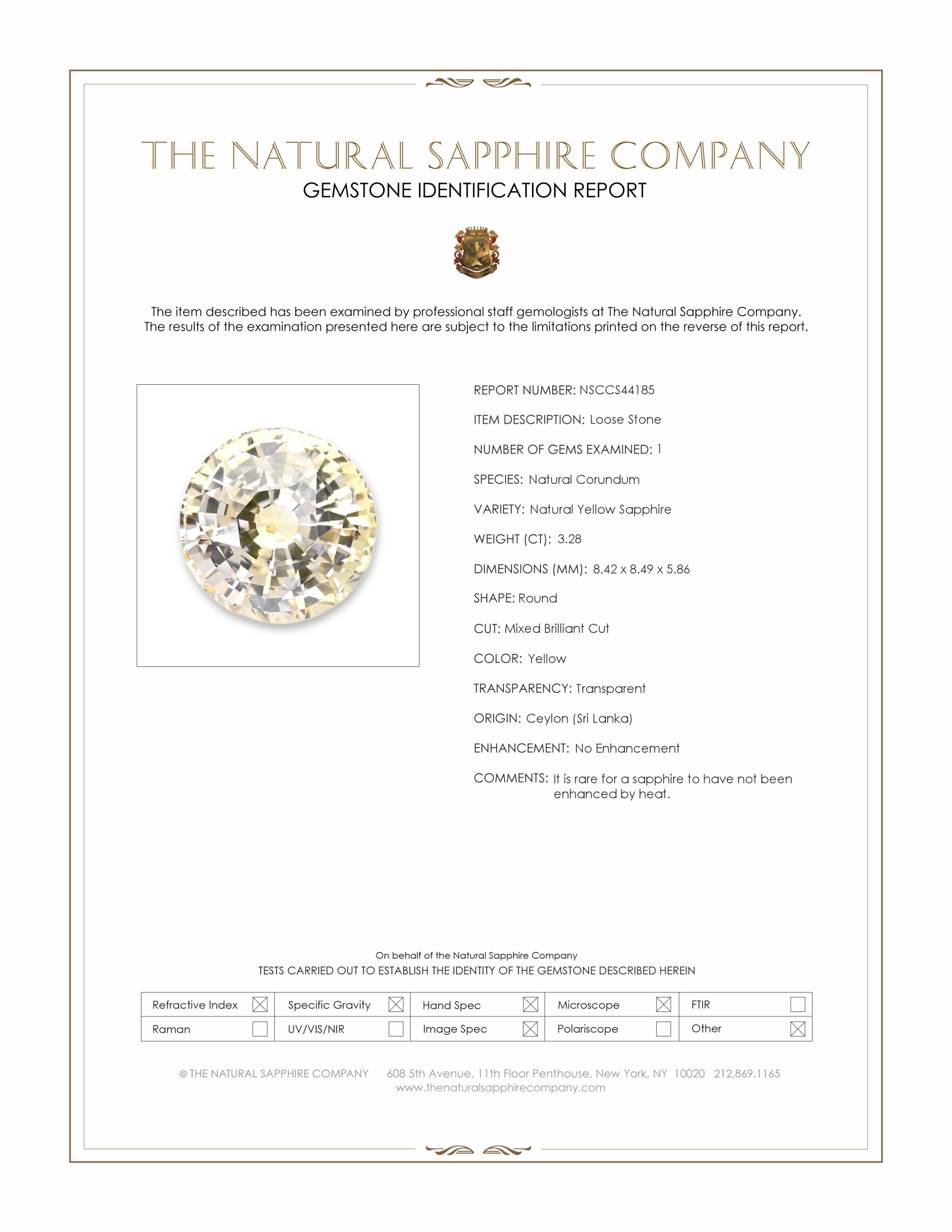 3.28 Ct. Yellow Sapphire from Ceylon (Sri Lanka)