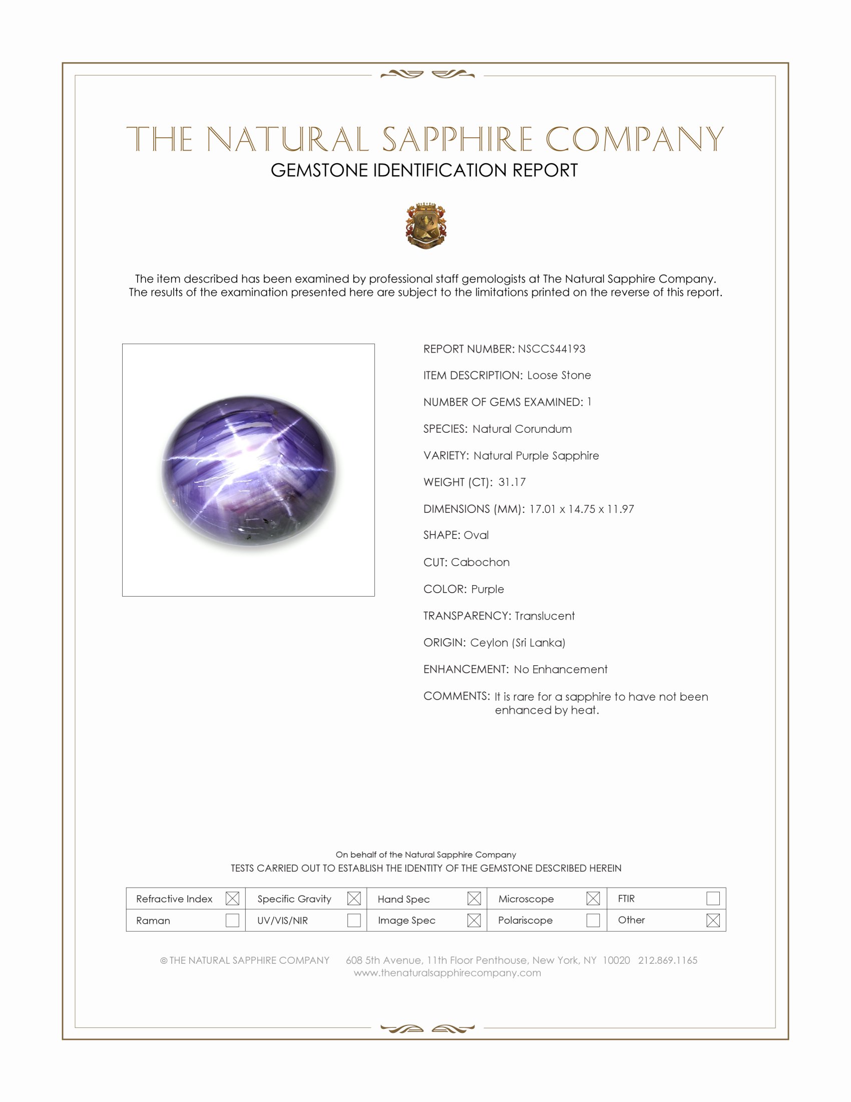 31.17 Ct. Purple Star Sapphire from Ceylon (Sri Lanka)