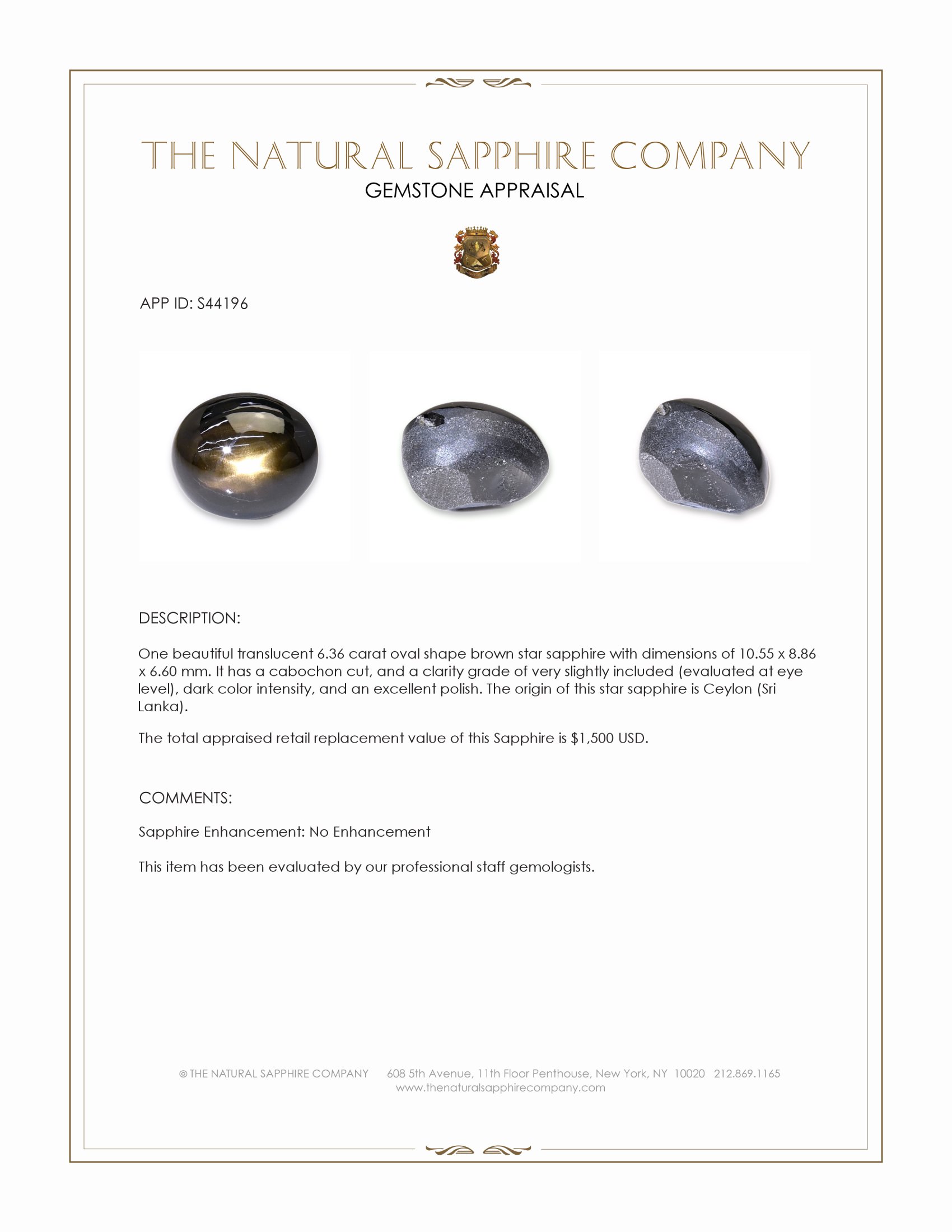 6.36 Ct. Brown Star Sapphire from Ceylon (Sri Lanka)