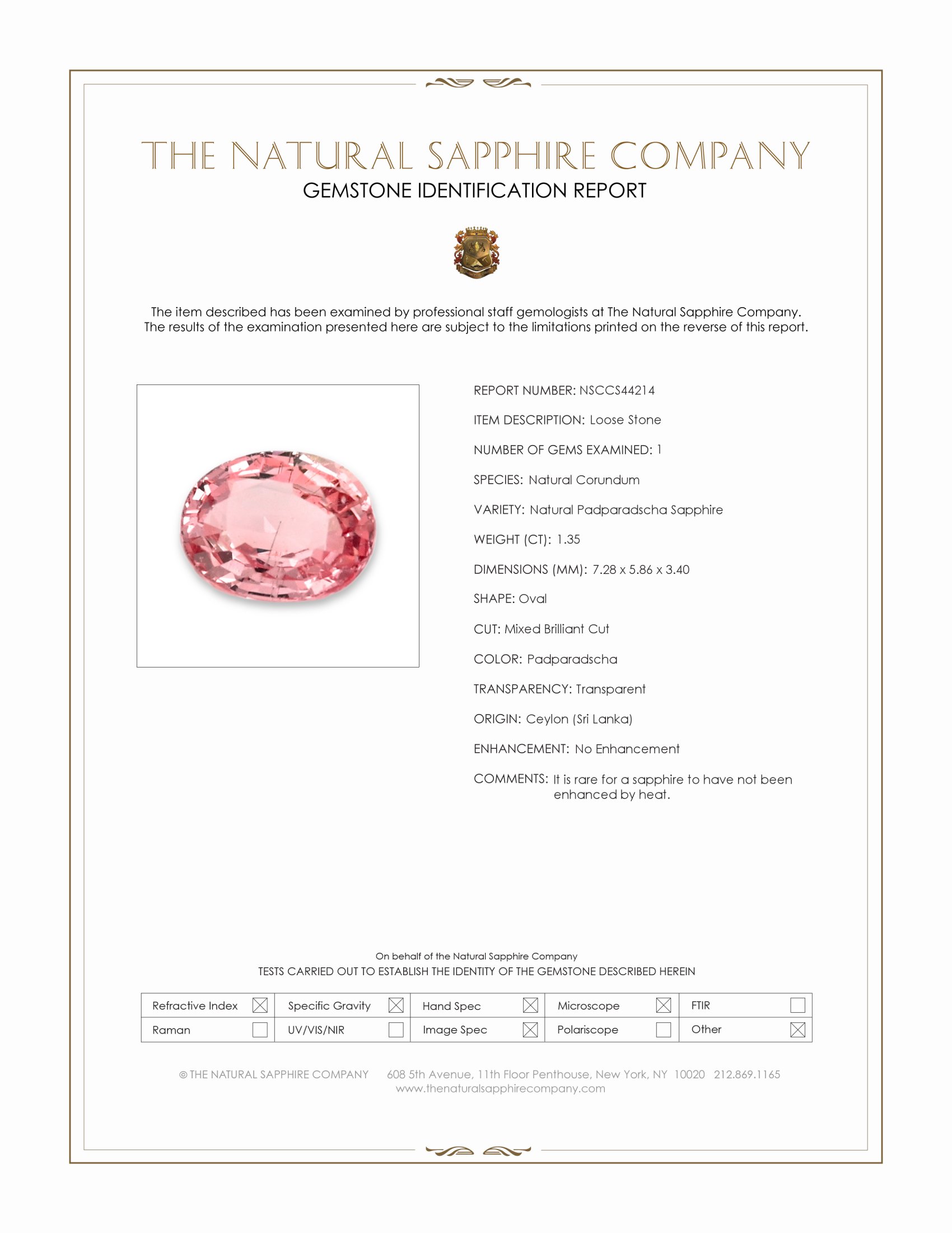 1.35 Ct. Padparadscha Sapphire from Ceylon (Sri Lanka)