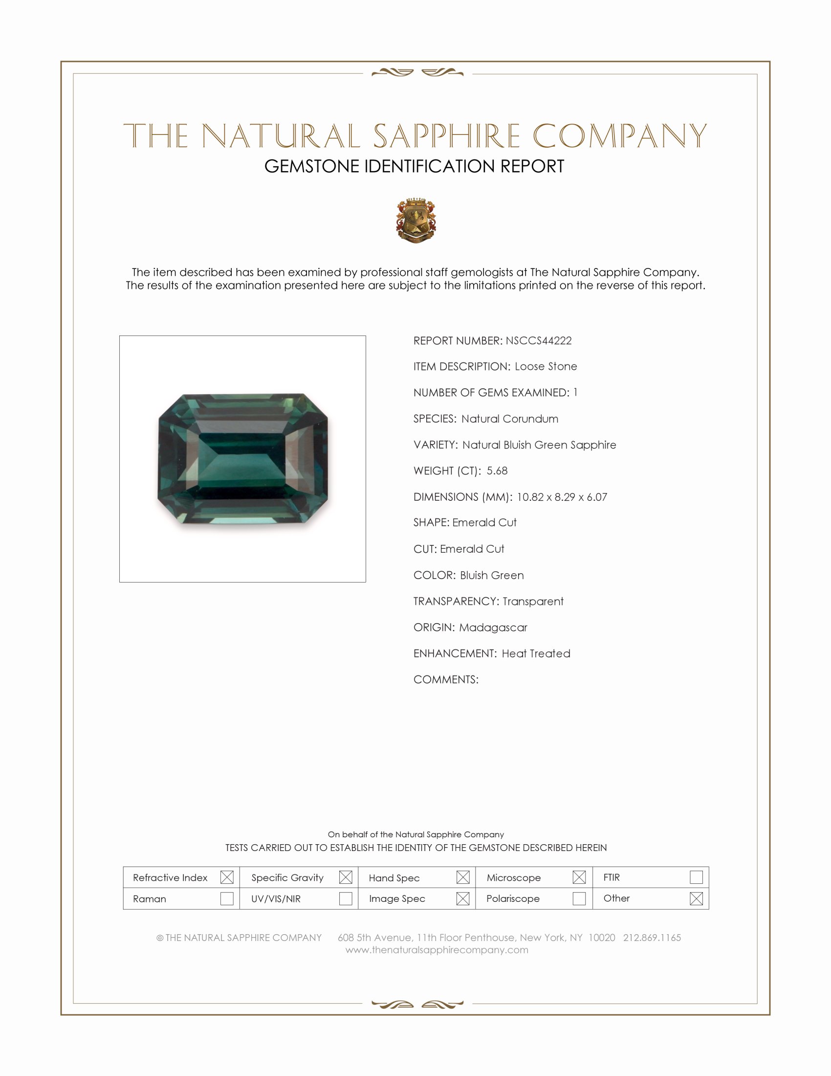 5.68 Ct. Bluish Green Sapphire from Madagascar