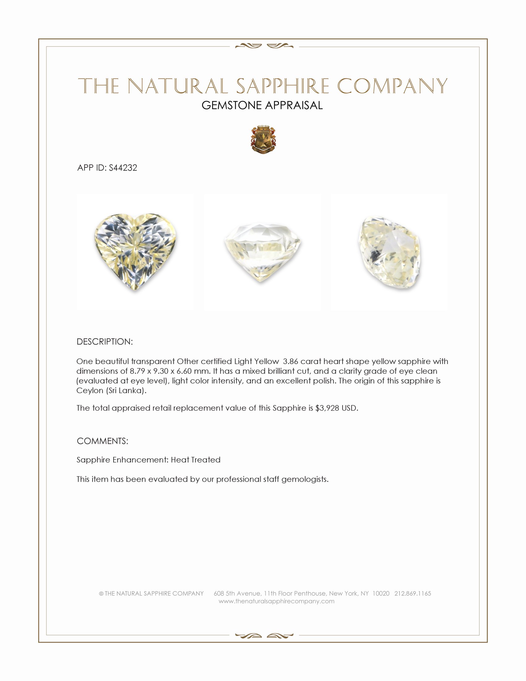 3.86 Ct. Yellow Sapphire from Ceylon (Sri Lanka)