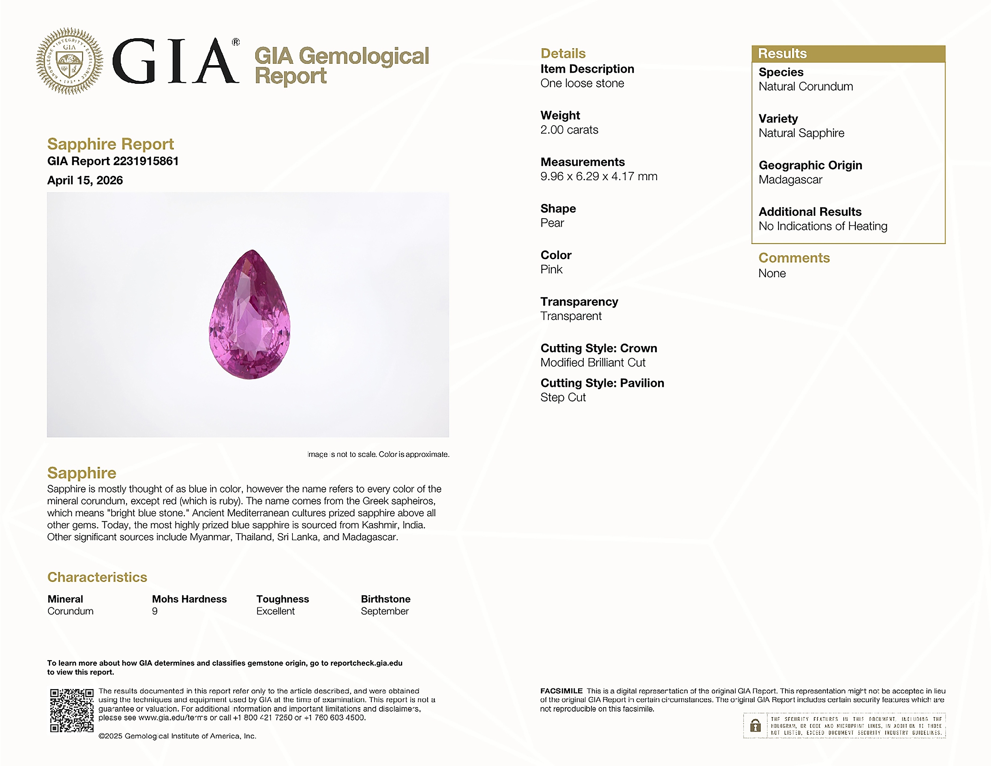 2.00 Ct. Purplish Pink Sapphire from Madagascar