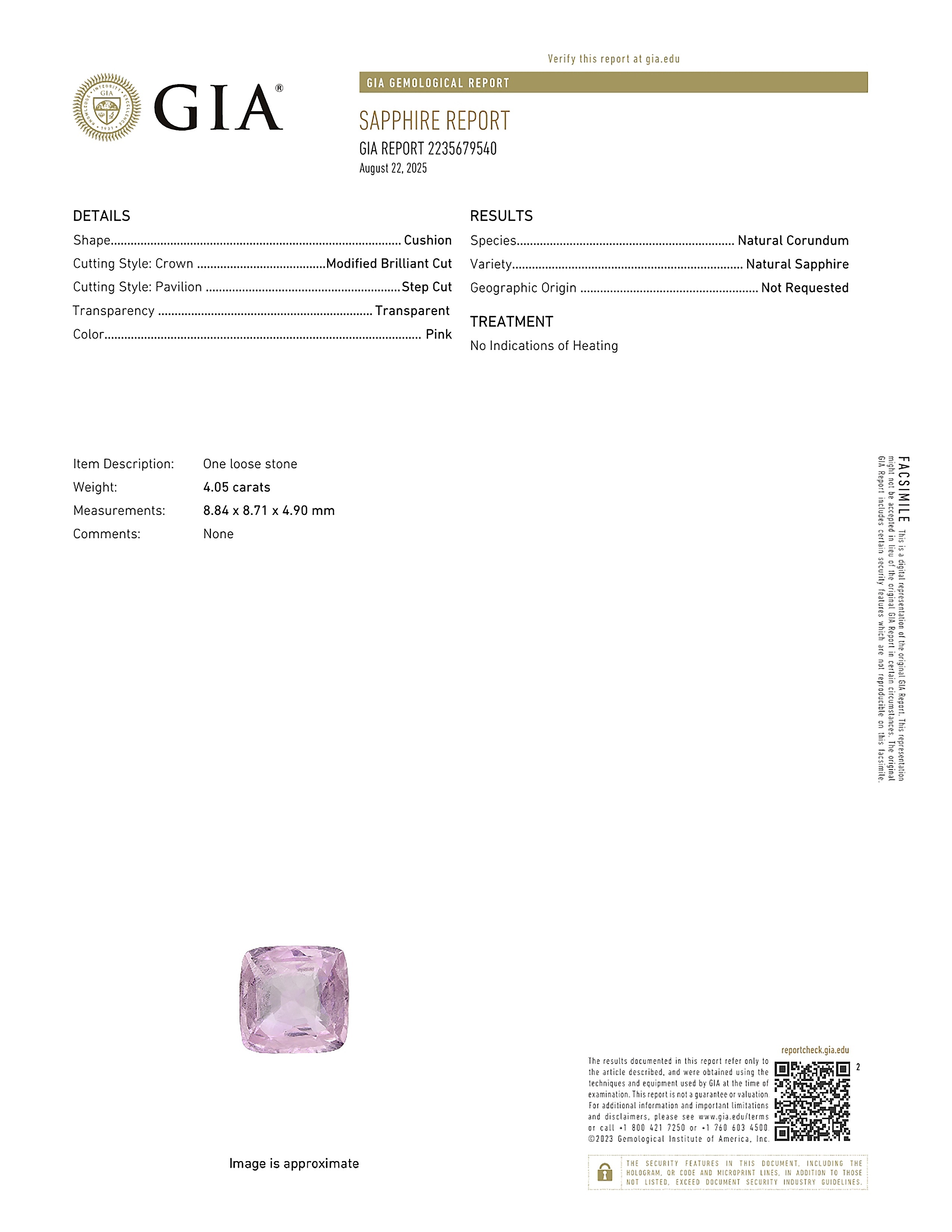 4.05 Ct. Pinkish Purple Sapphire from Ceylon (Sri Lanka)