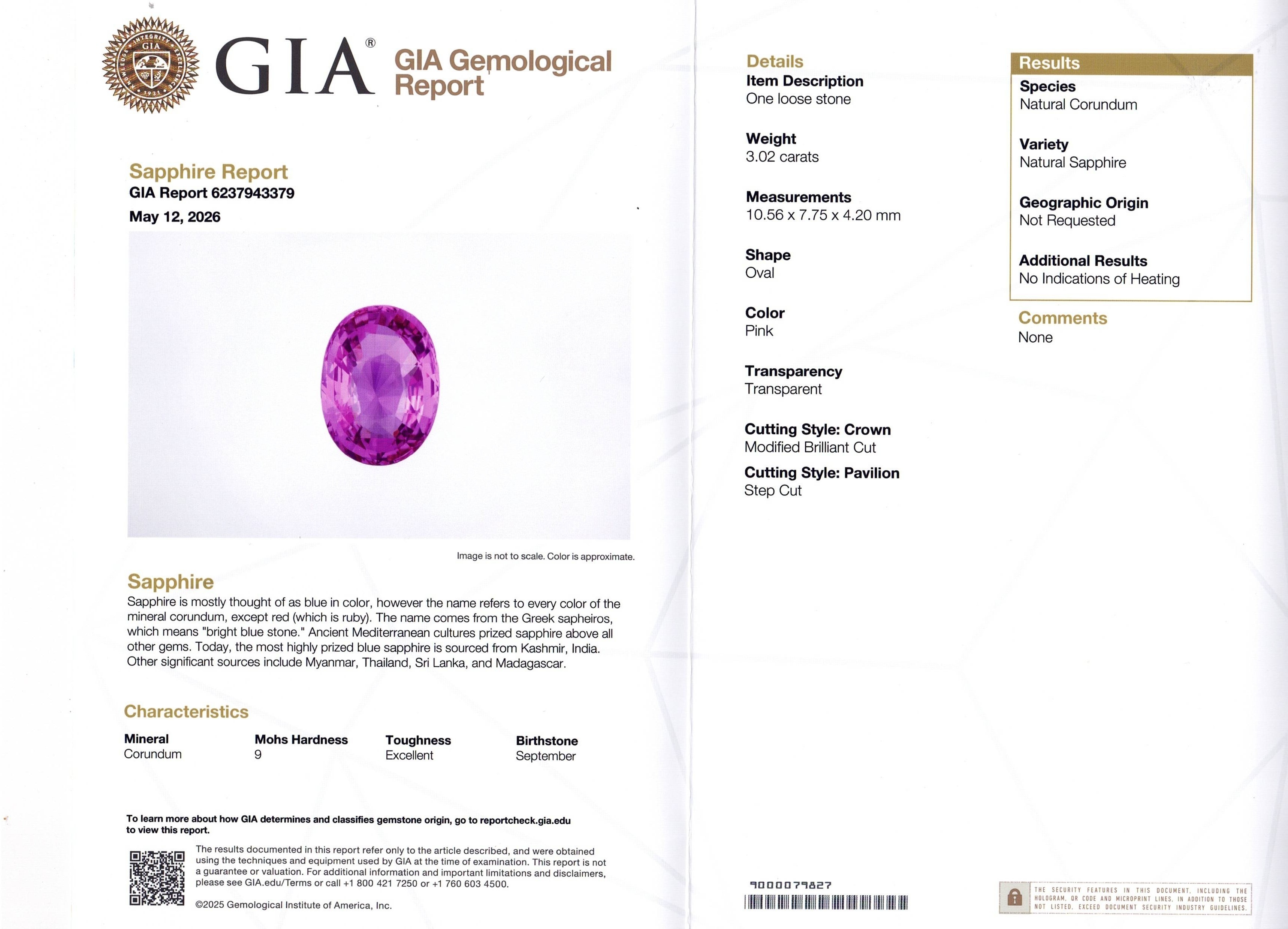 3.02 Ct. Pink Sapphire from Ceylon (Sri Lanka)
