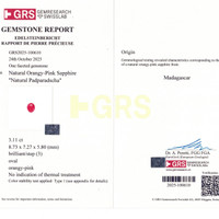 3.11 Ct. Padparadscha Sapphire from Madagascar Scan Report