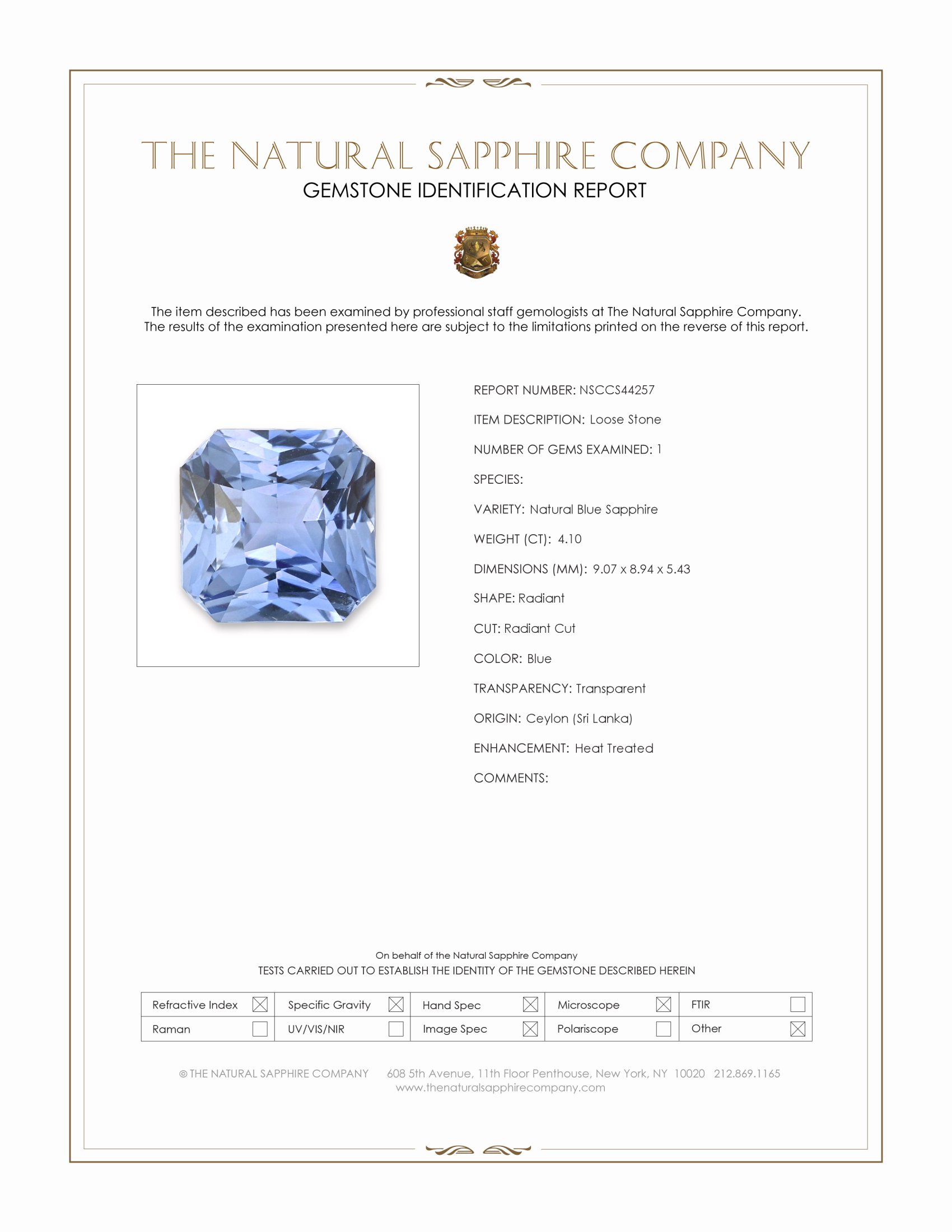 4.10 Ct. Blue Sapphire from Ceylon (Sri Lanka)