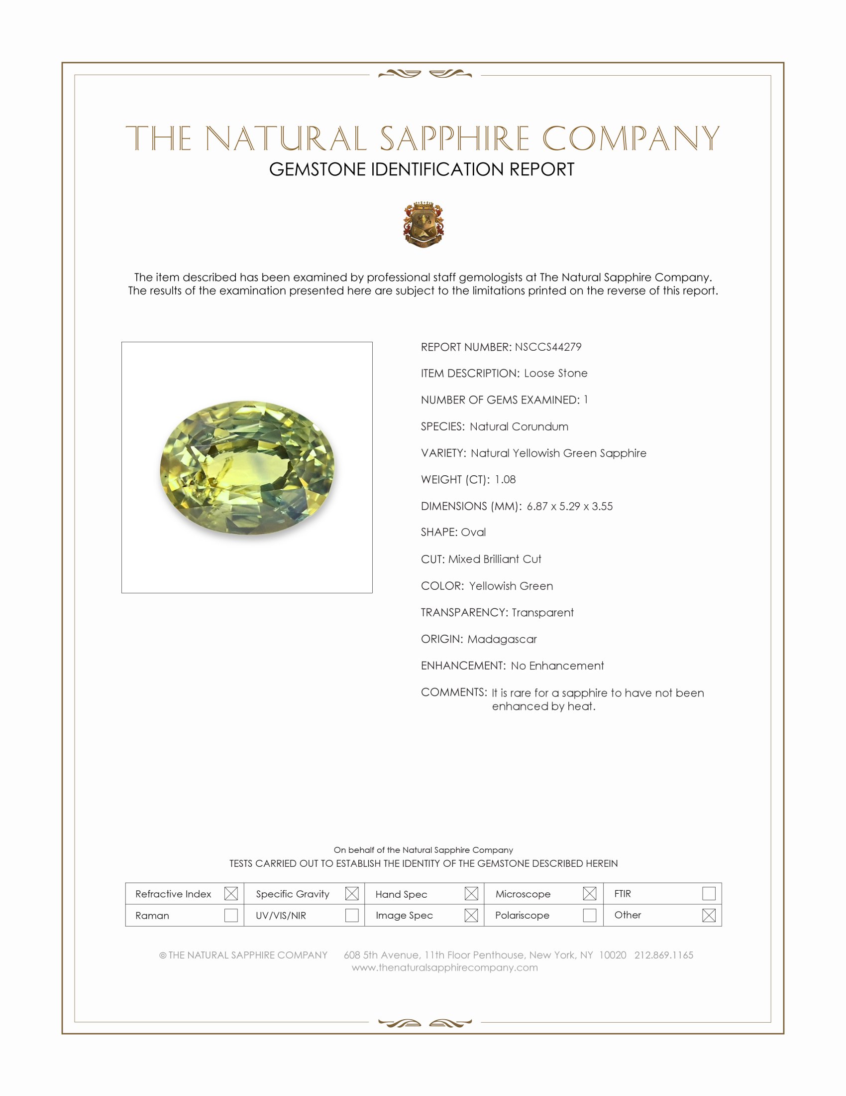 1.08 Ct. Yellowish Green Sapphire from Madagascar