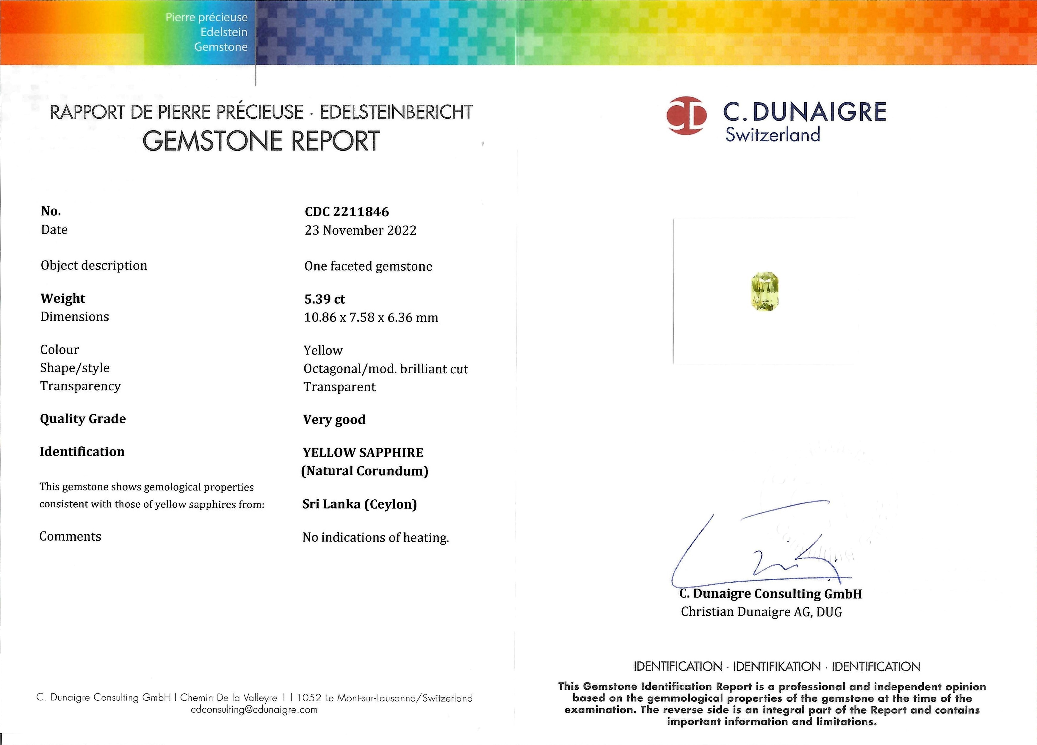 5.39 Ct. Yellow Sapphire from Ceylon (Sri Lanka)