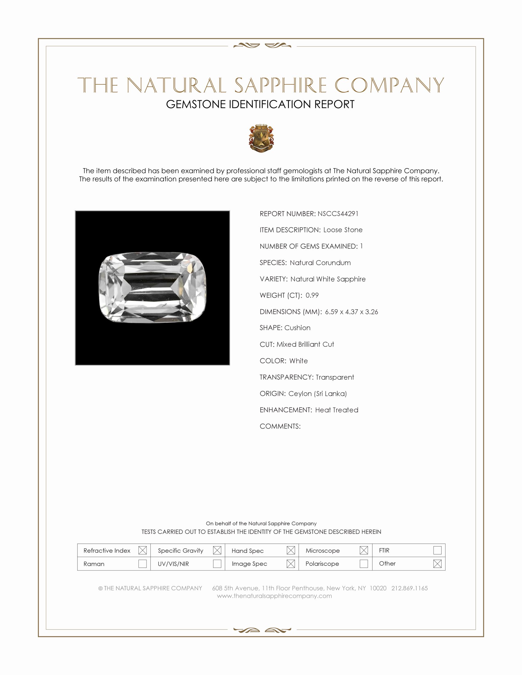 0.99 Ct. White Sapphire from Ceylon (Sri Lanka)