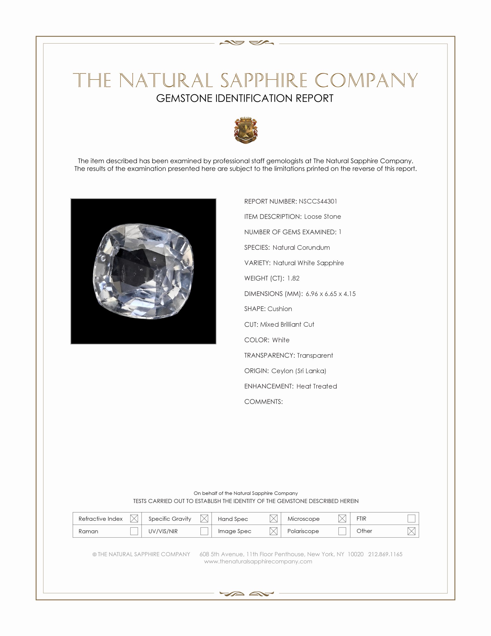 1.82 Ct. White Sapphire from Ceylon (Sri Lanka)